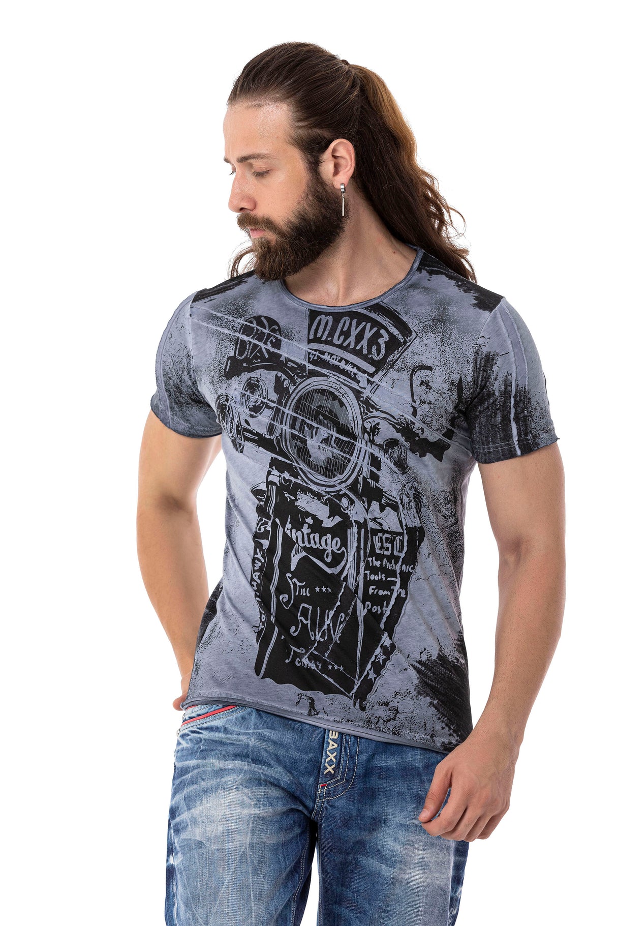 CT704 t-shirt męski z nadrukiem motocyklowym