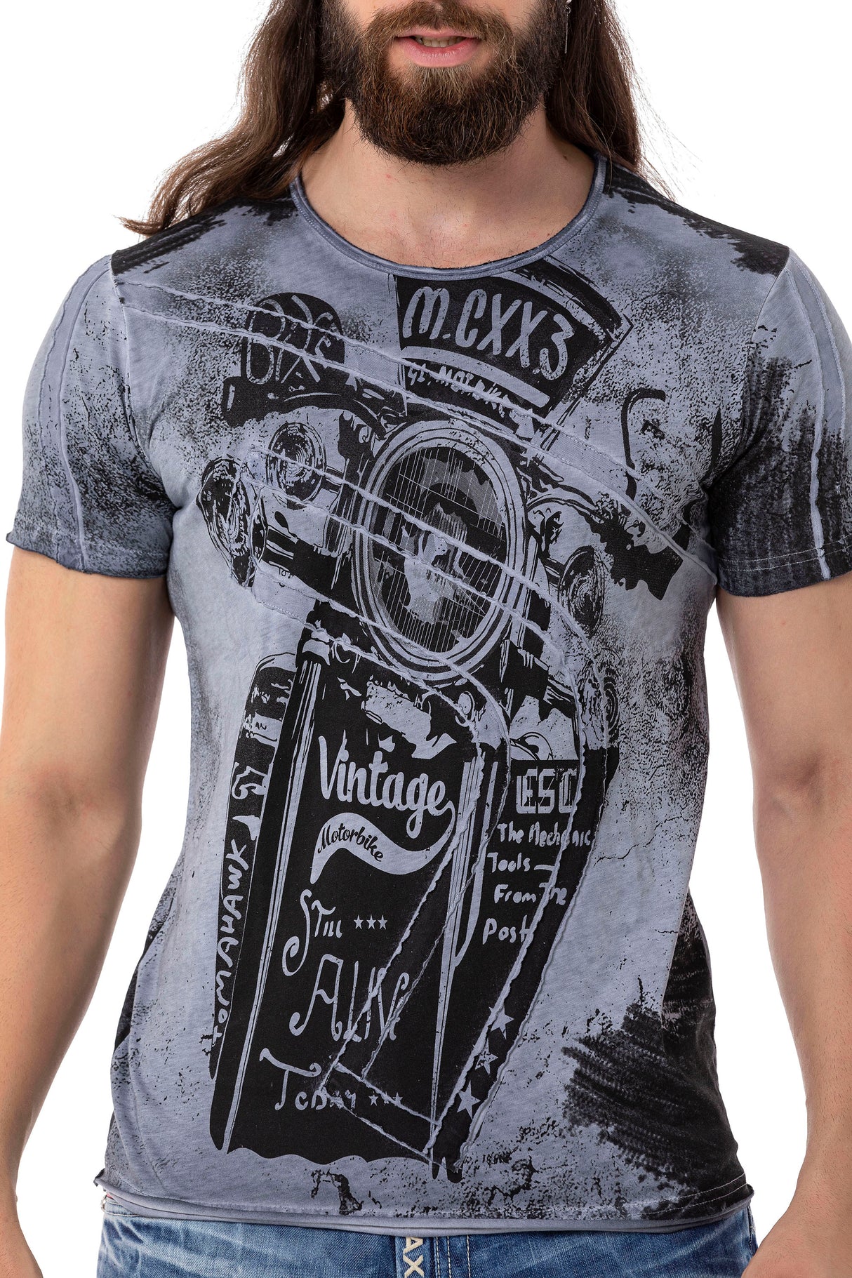 CT704 t-shirt męski z nadrukiem motocyklowym