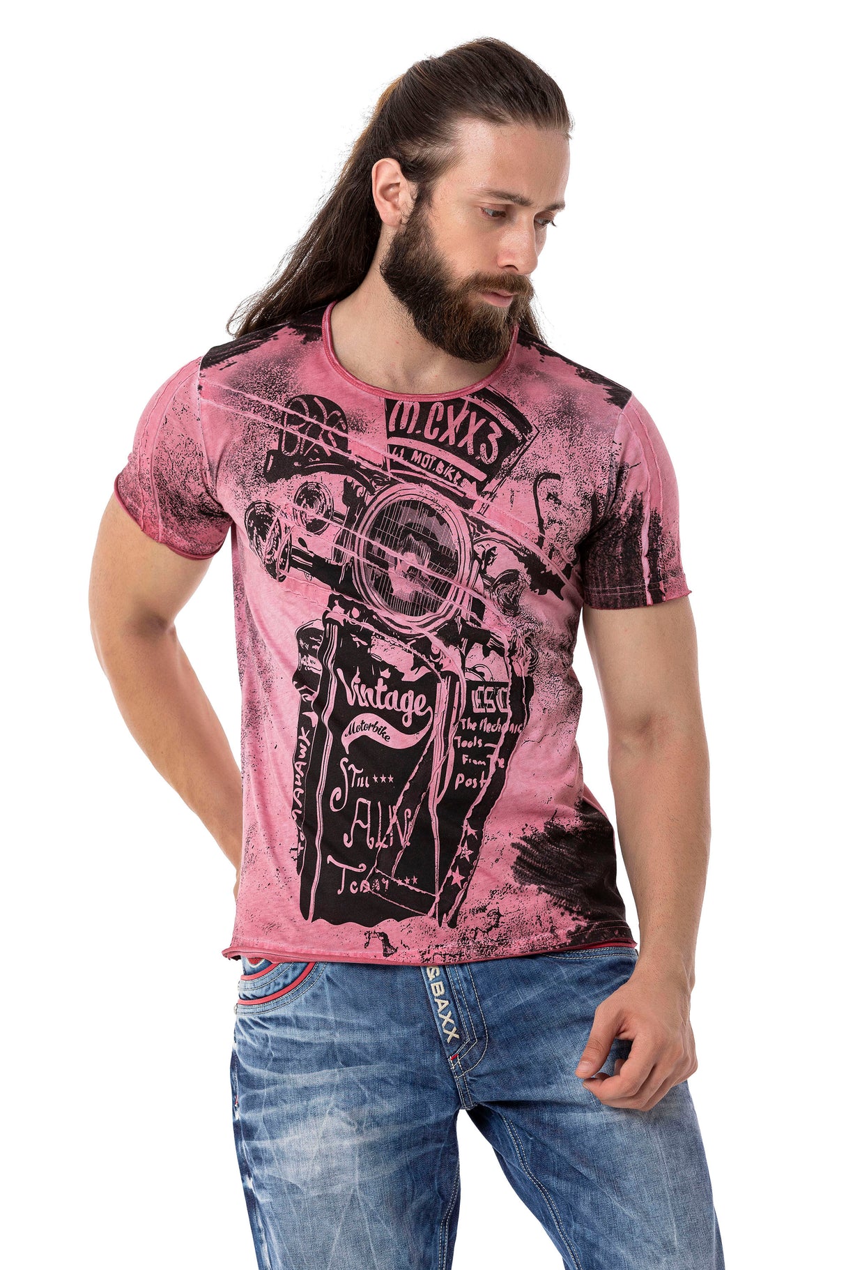 CT704 t-shirt męski z nadrukiem motocyklowym