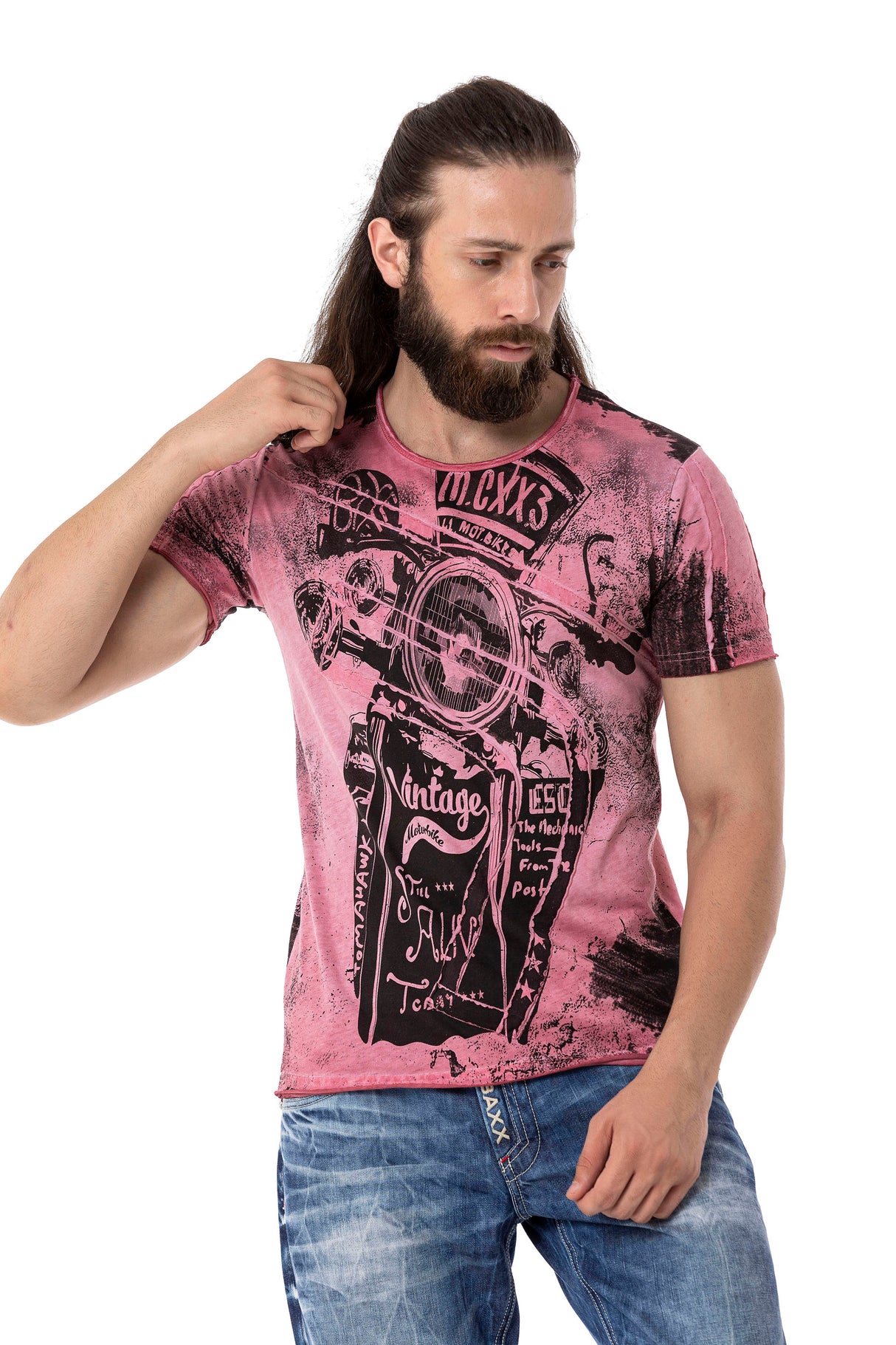 CT704 t-shirt męski z nadrukiem motocyklowym