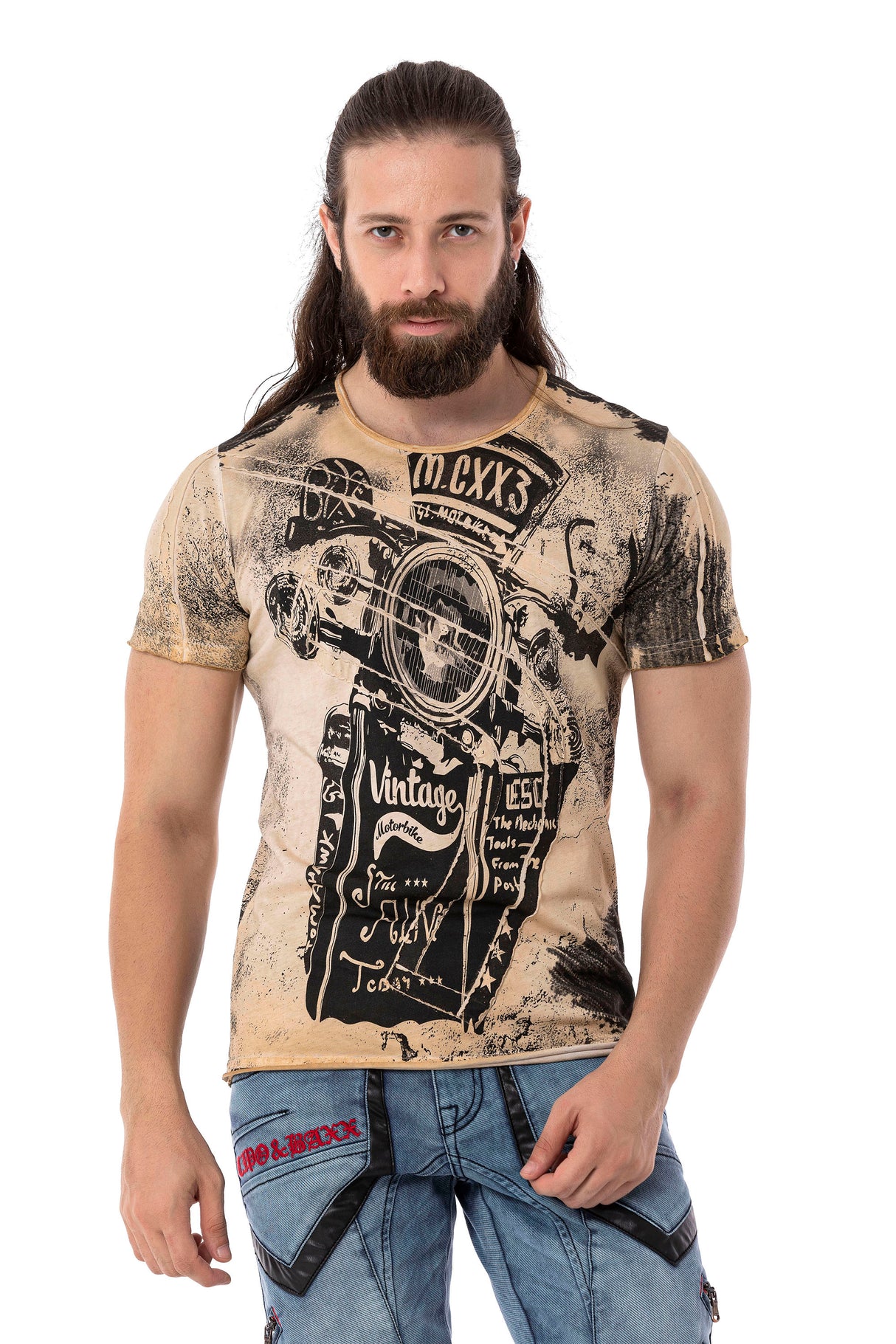 CT704 t-shirt męski z nadrukiem motocyklowym