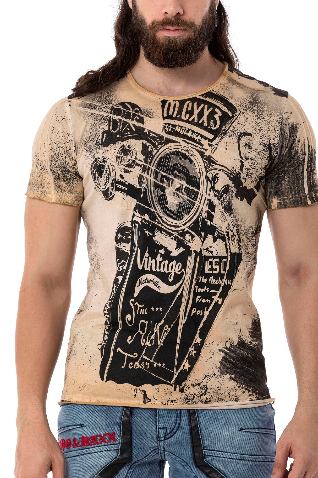 CT704 t-shirt męski z nadrukiem motocyklowym