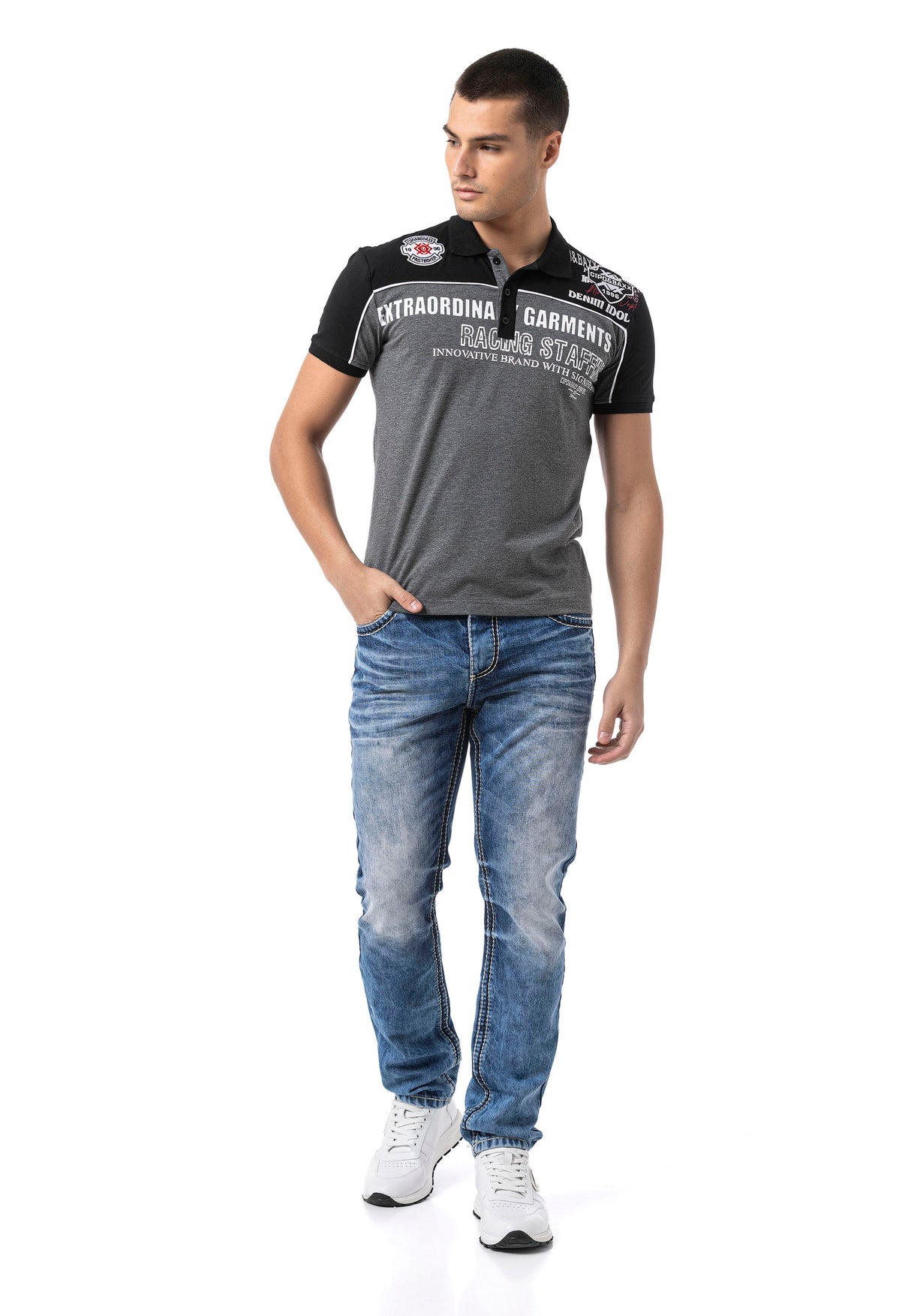 CT803-Camiseta Polo Camiseta en Regular Fit con estampado y aplicación