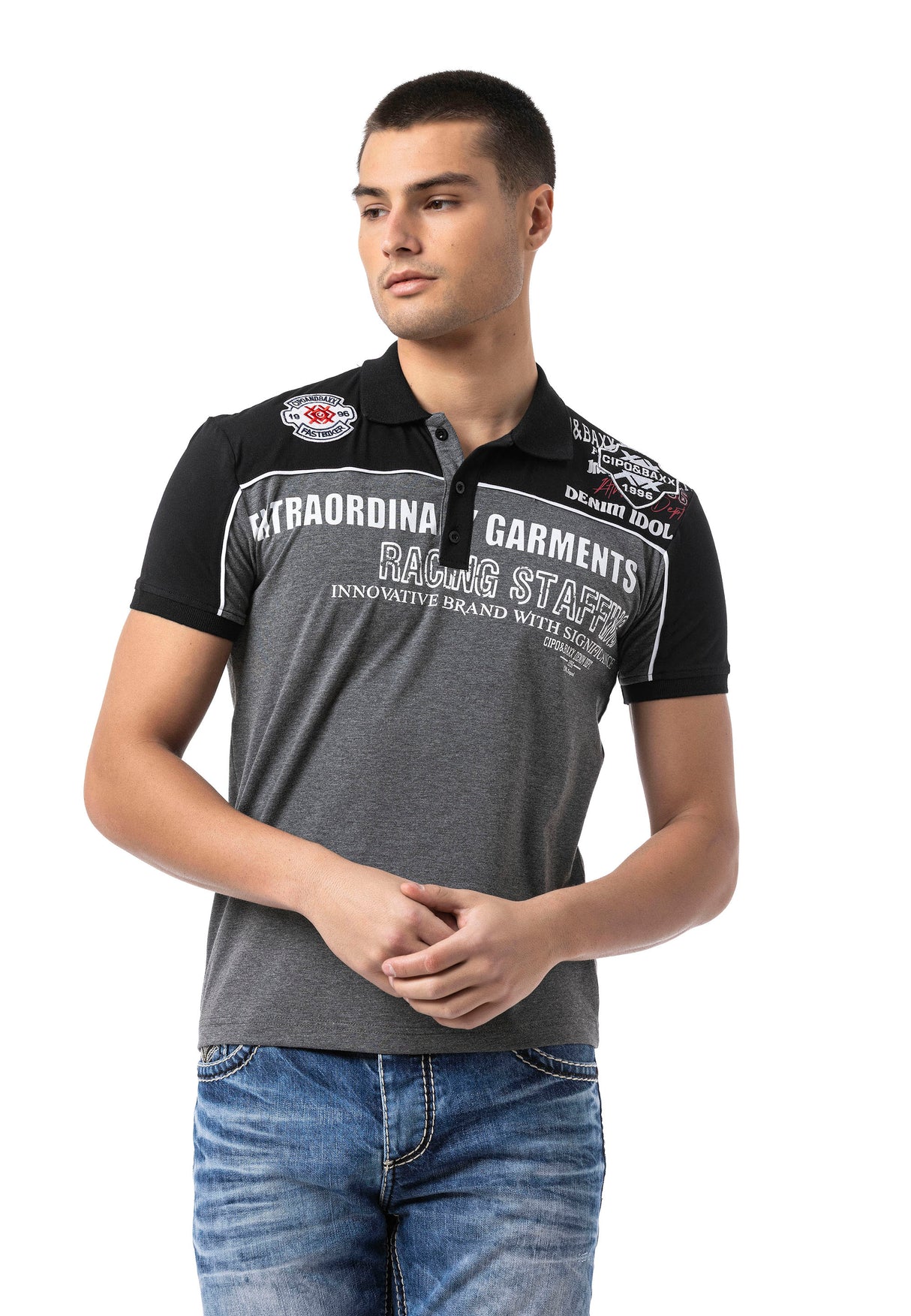 CT803-Camiseta Polo Camiseta en Regular Fit con estampado y aplicación
