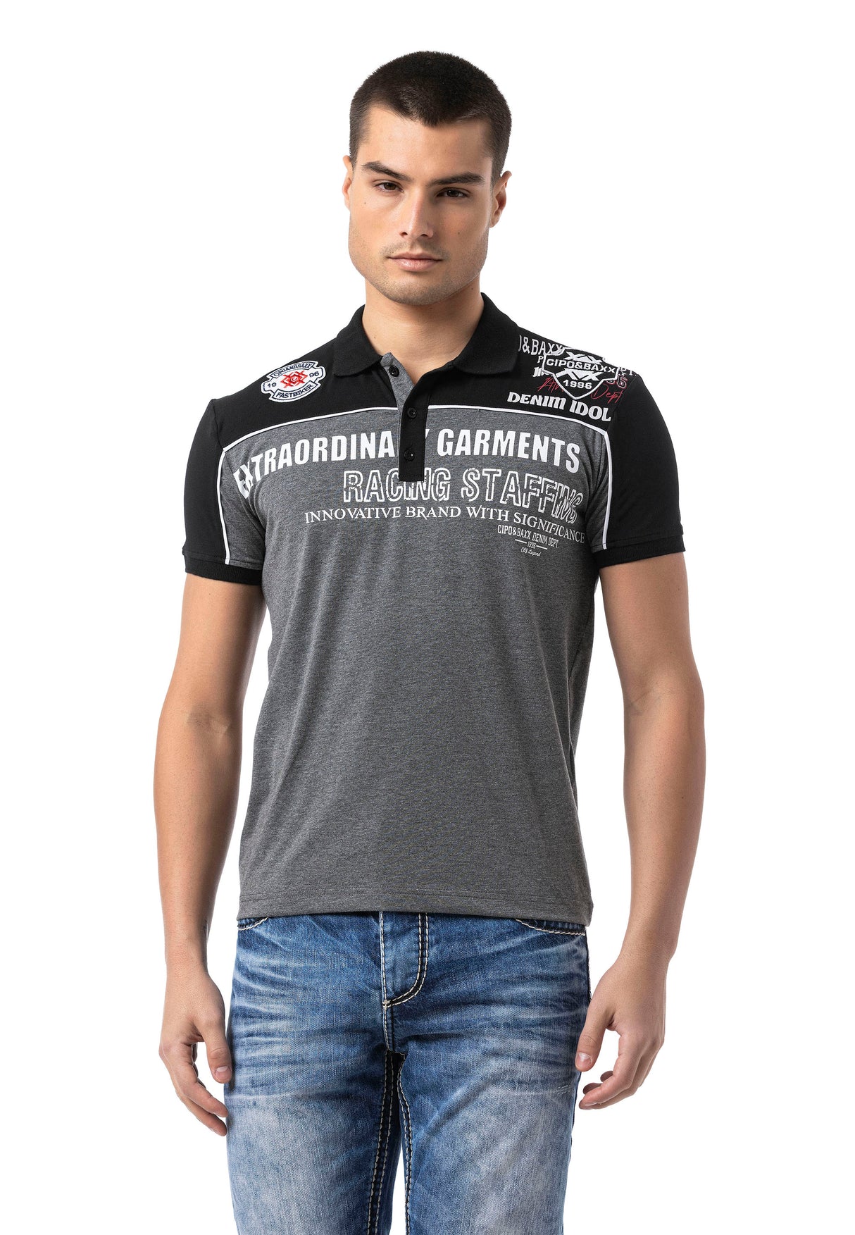 CT803-t-shirt męski polo z nadrukiem i aplikacją