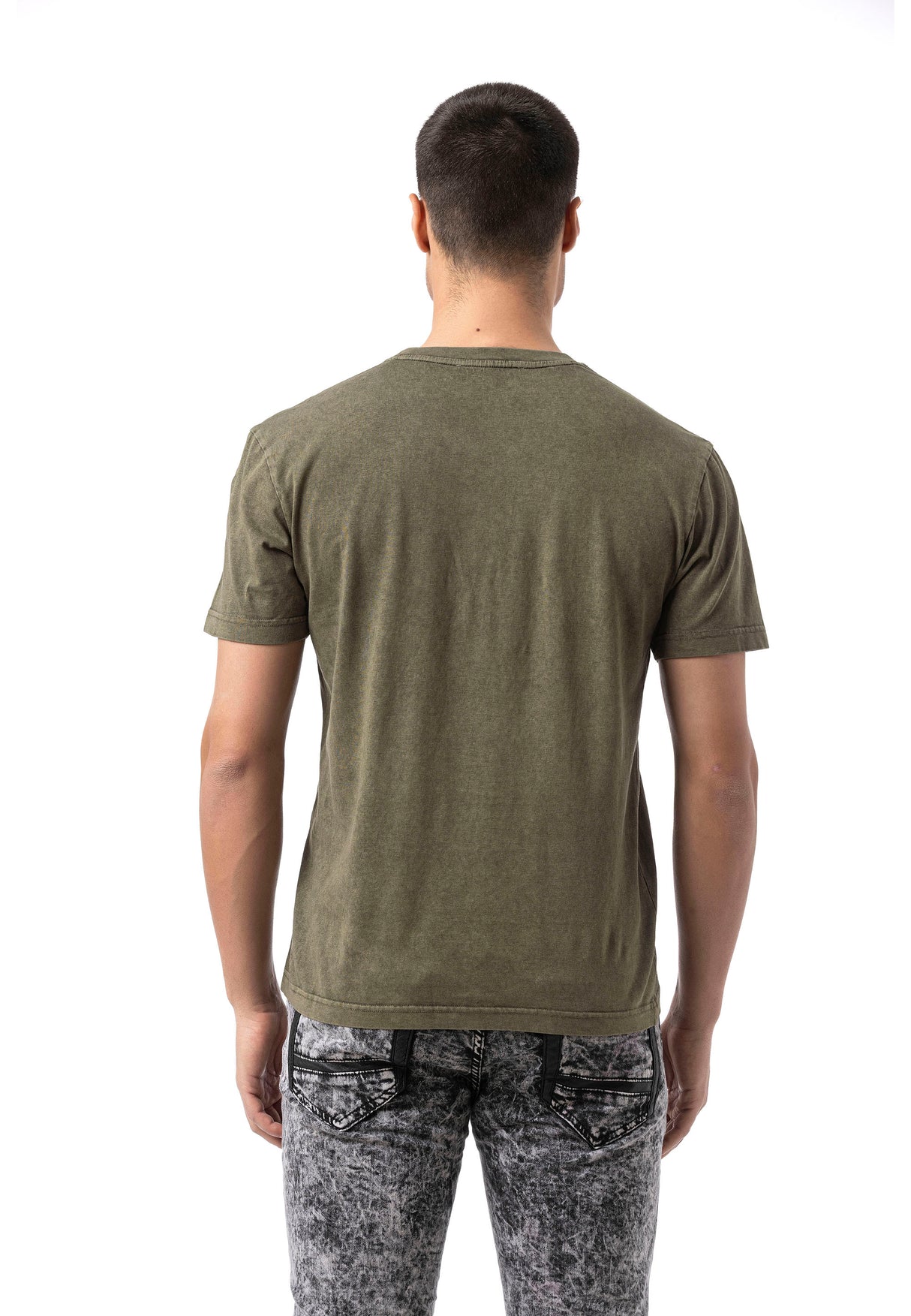 CT808 T-shirt męski Relax Fit ze spraniem i naszywką