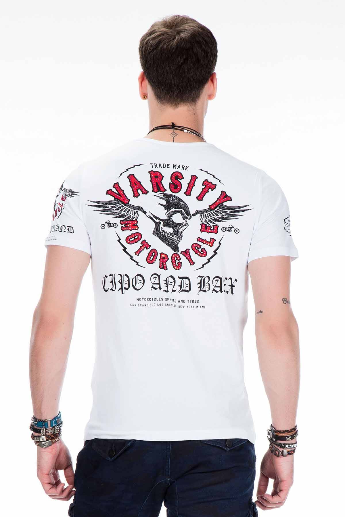 CT375 t-shirt męski w motocyklowym stylu z kamieniami
