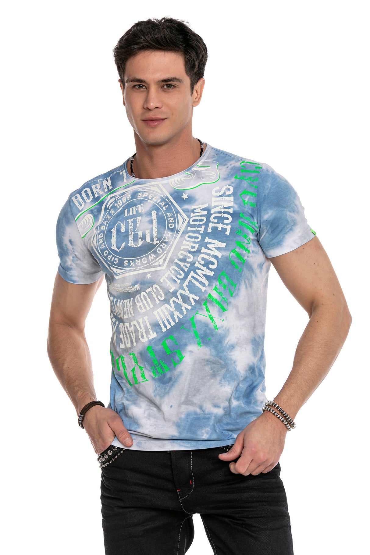 CT614 t-shirt męski z nadrukiem i cieniowaniem