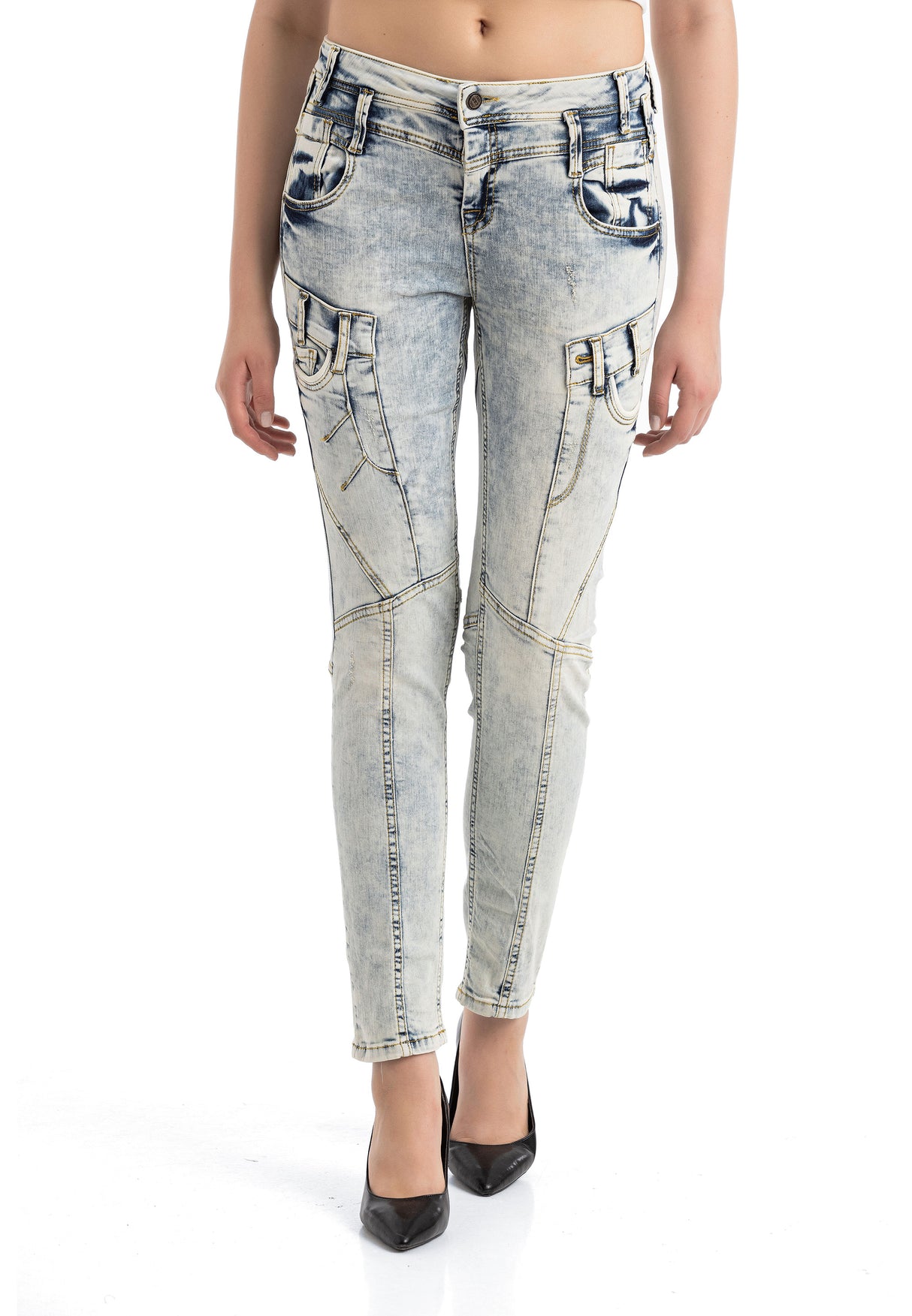 WD216 Donne jeans comodi nel lavaggio alla moda di Slimt