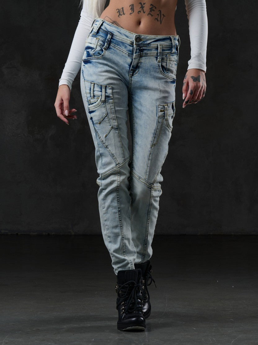 WD216 Donne jeans comodi nel lavaggio alla moda di Slimt