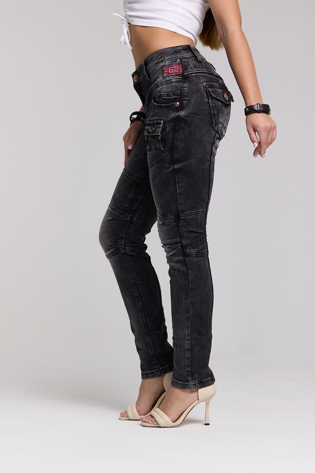 WD358 Jeans confortables femmes avec coutures décoratives à la mode