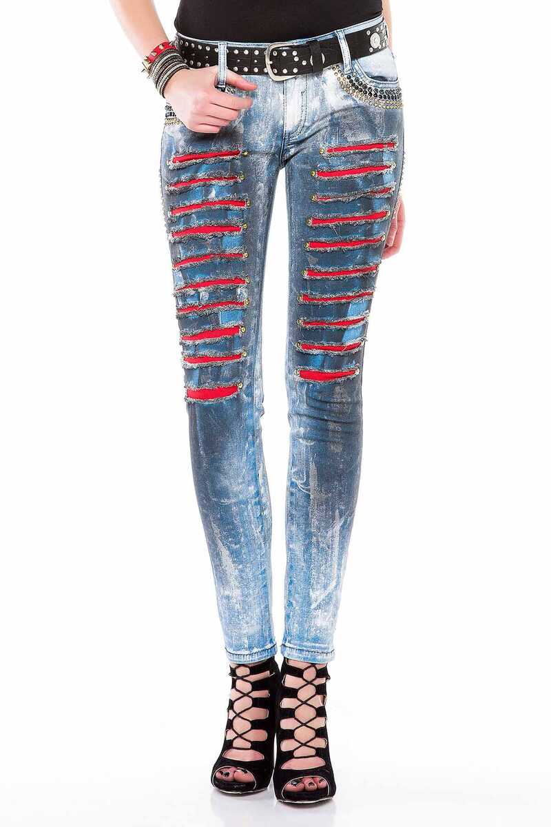 WD375 Skinny Fit Dames Jeans met Edelsteenzakken
