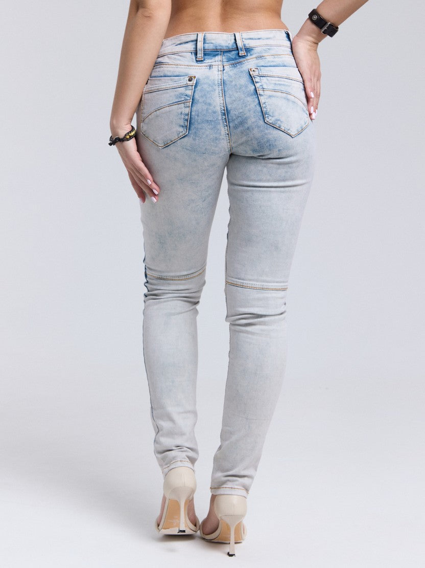 WD382 jeansy damskie slim fit z ozdobnymi szwami