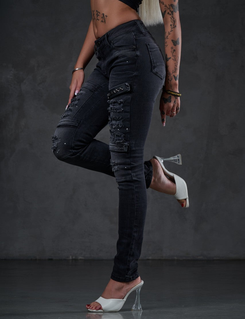 WD383 Rohrenjeans femminile in un bell'aspetto da motociclista in vestibilità magra