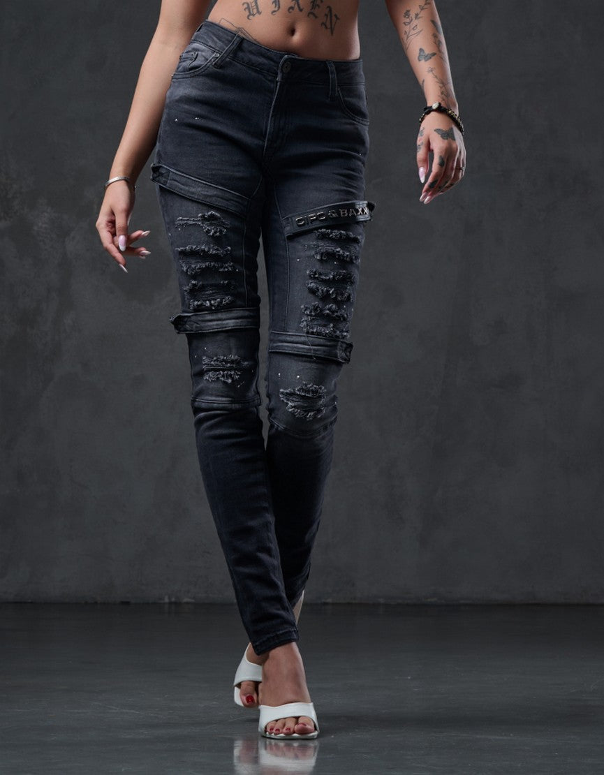 WD383 Rohrenjeans femminile in un bell'aspetto da motociclista in vestibilità magra