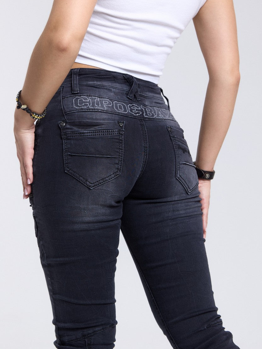 WD437 Damen Slim-Fit-Jeans mit trendigen Ziernähten