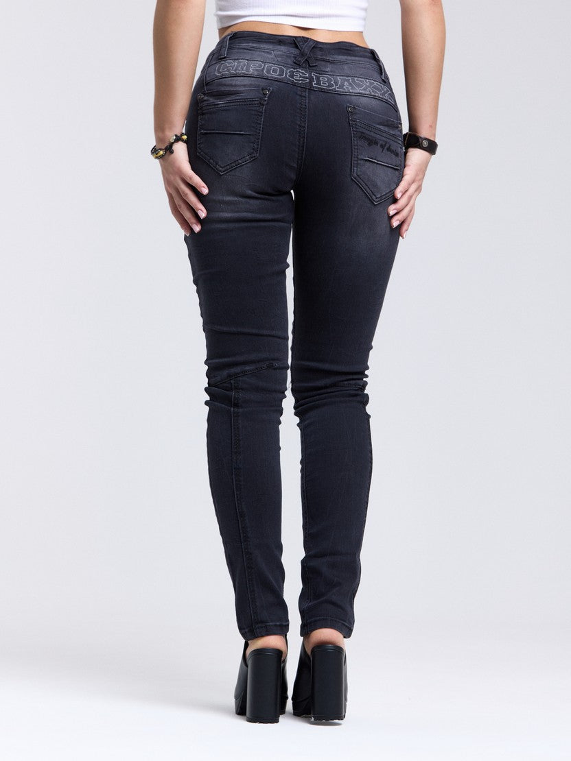WD437 Damen Slim-Fit-Jeans mit trendigen Ziernähten