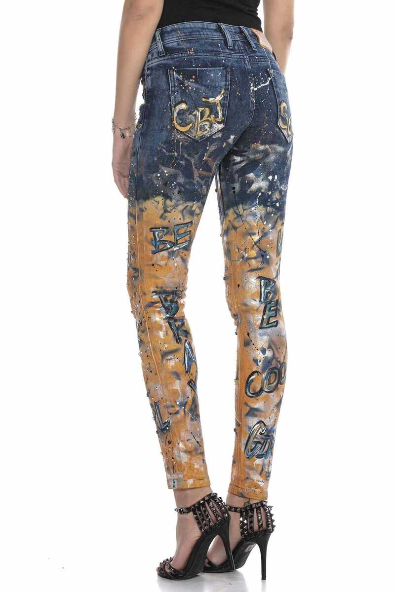 WD440 Damen Slim-Fit-Jeans in modischem Handpaint-Design