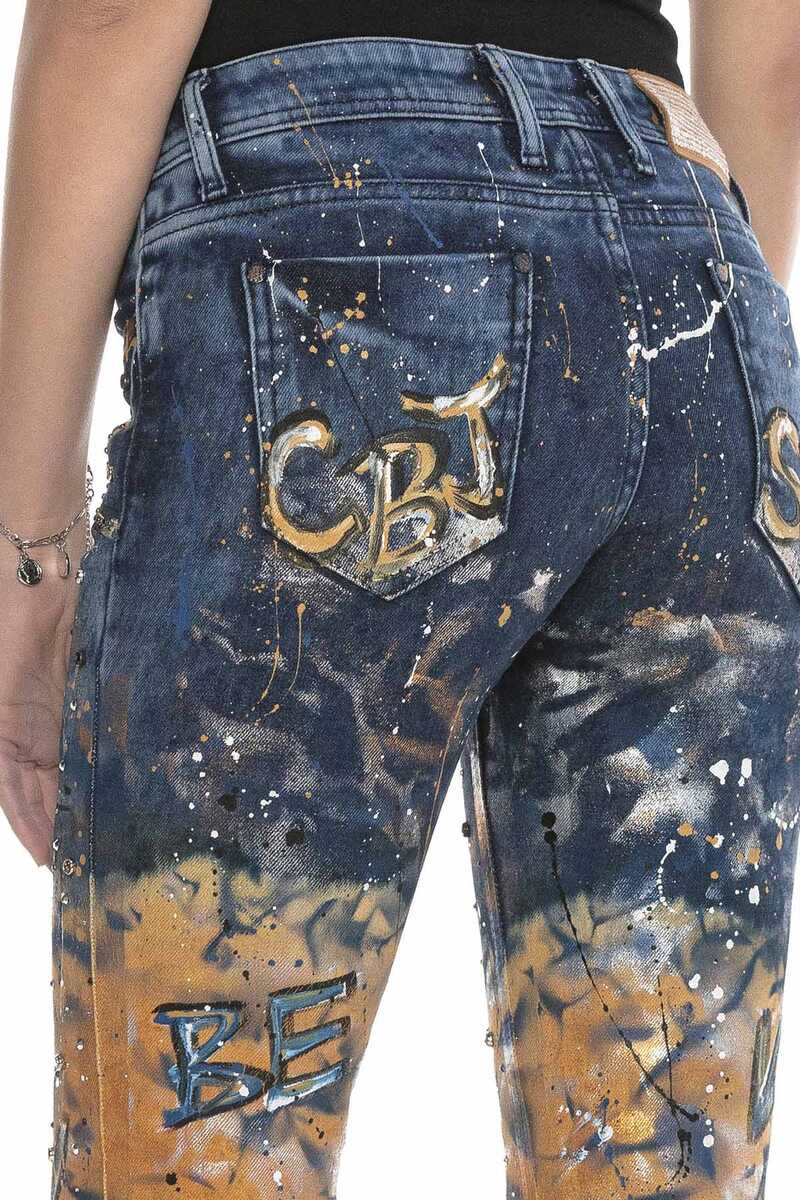 WD440 Damen Slim-Fit-Jeans in modischem Handpaint-Design