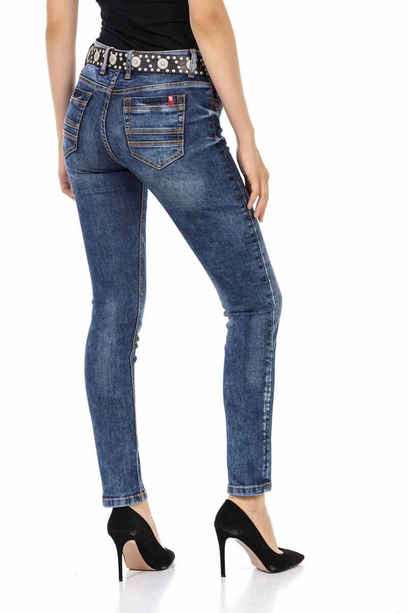 WD441 Damen Slim-Fit-Jeans mit trendigen Kontrastnähten