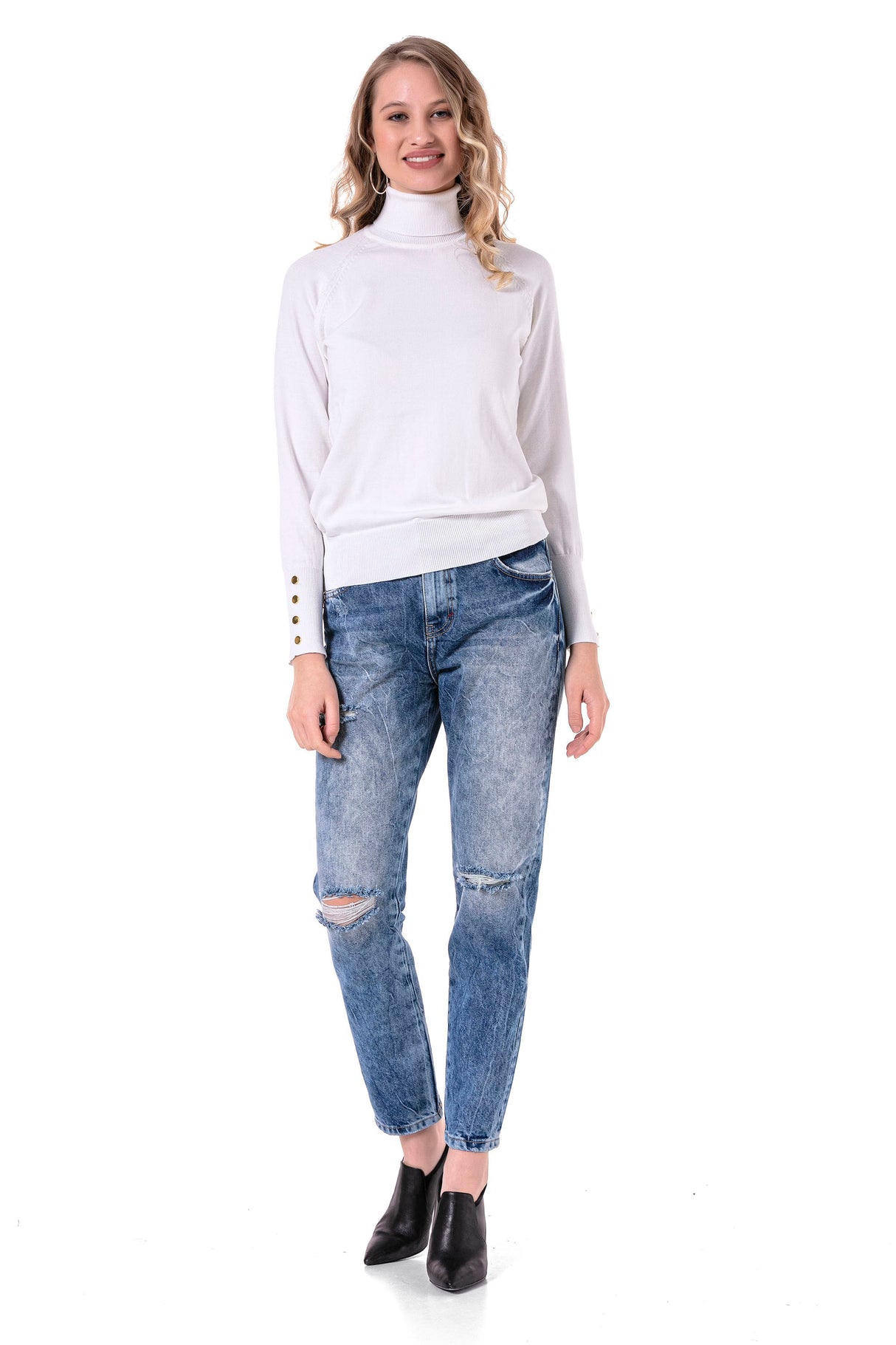 WD447 jeansy damskie 7/8 z dziurami