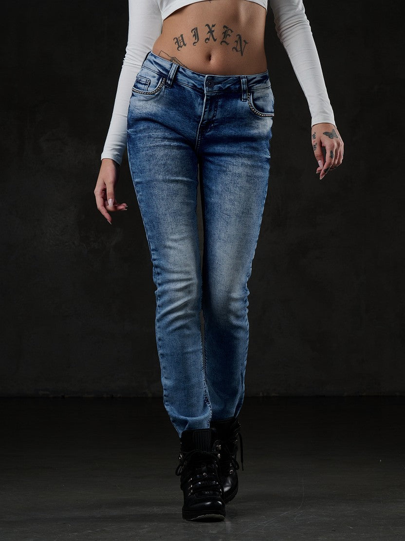 WD459 Mujeres Jeans de ajuste delgado en un aspecto moderno