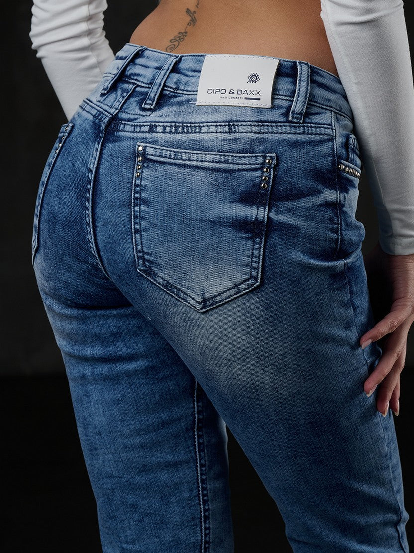 WD459 jeansy damskie slim fit wybielane