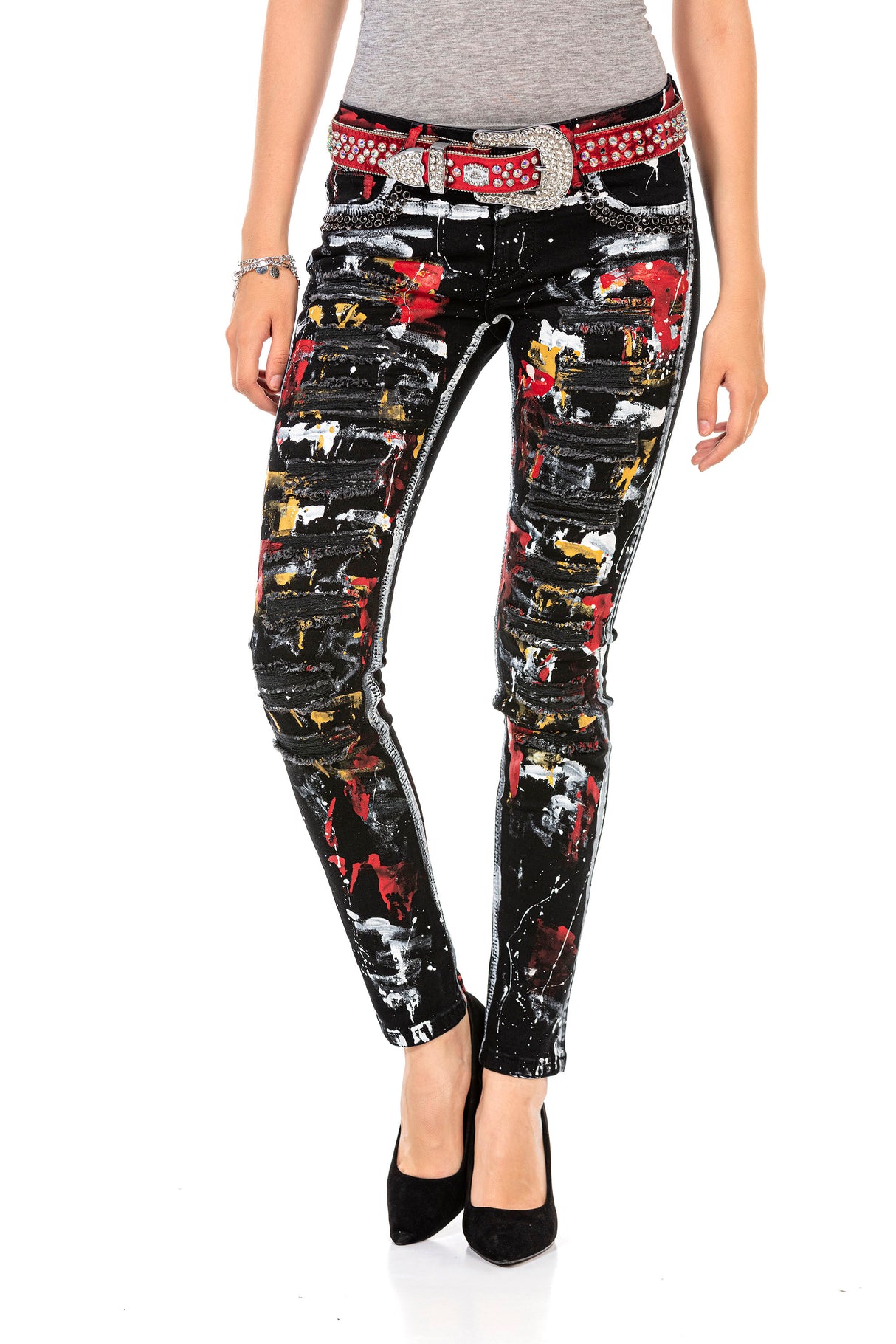 WD463 jeansy damskie slim fit graffiti