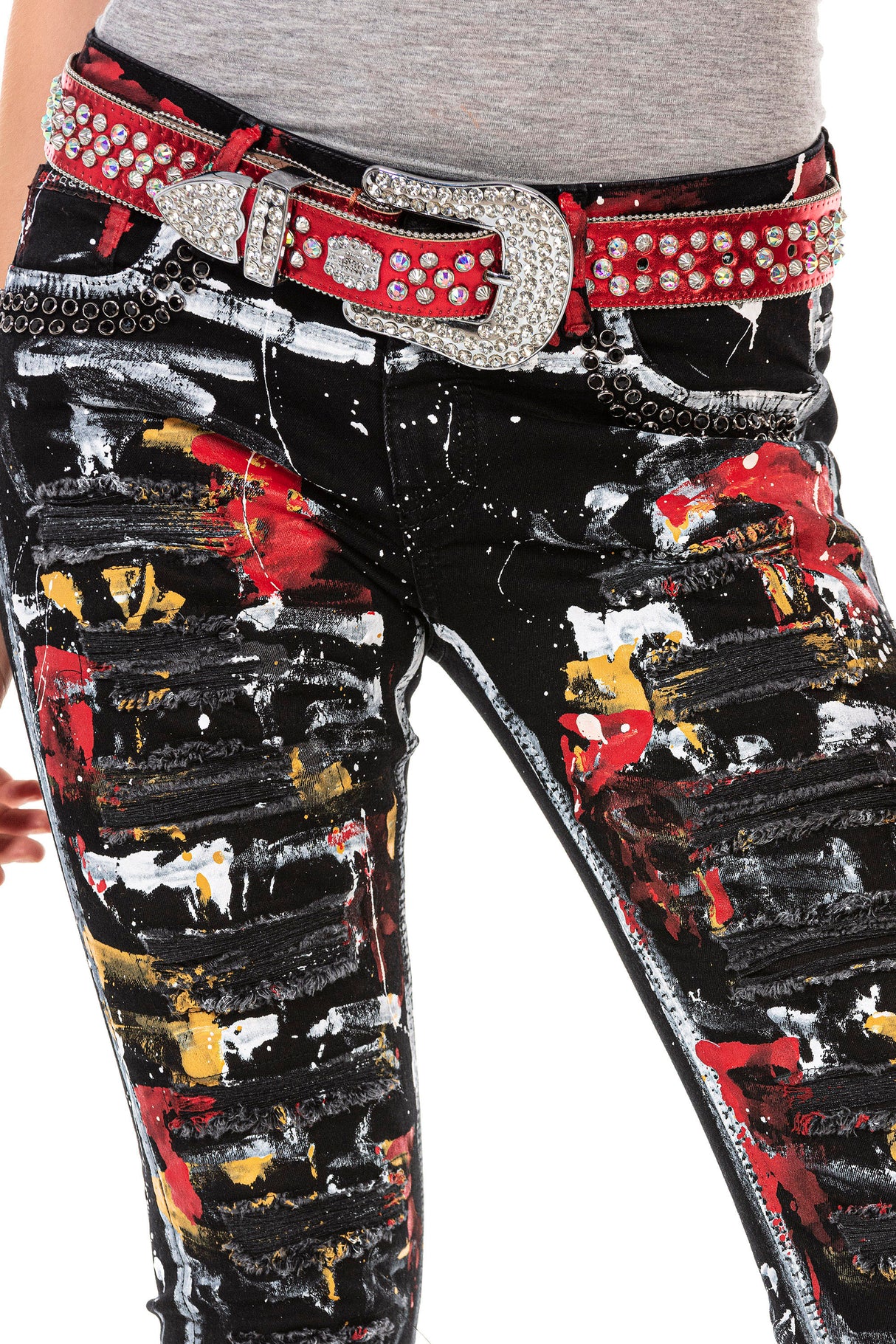 WD463 jeansy damskie slim fit graffiti