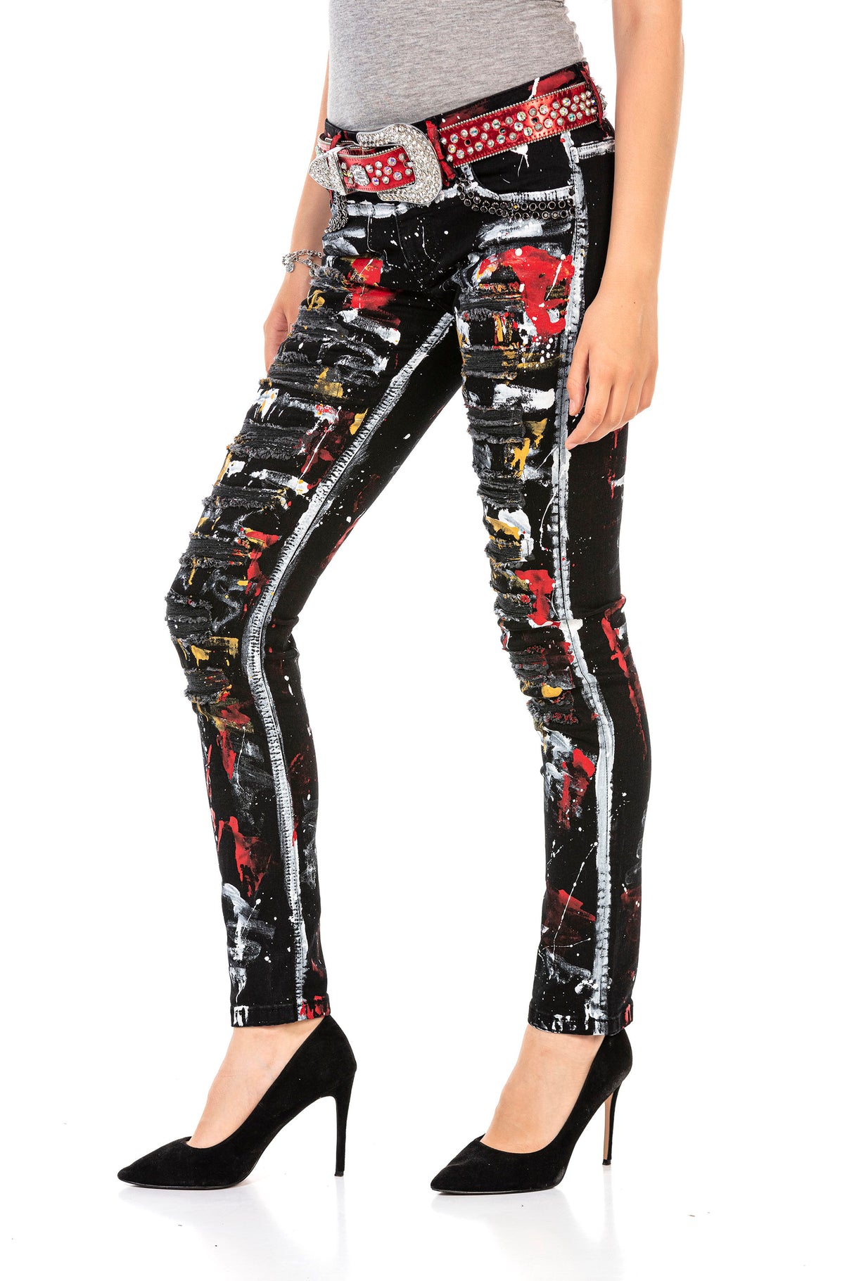 WD463 jeansy damskie slim fit graffiti