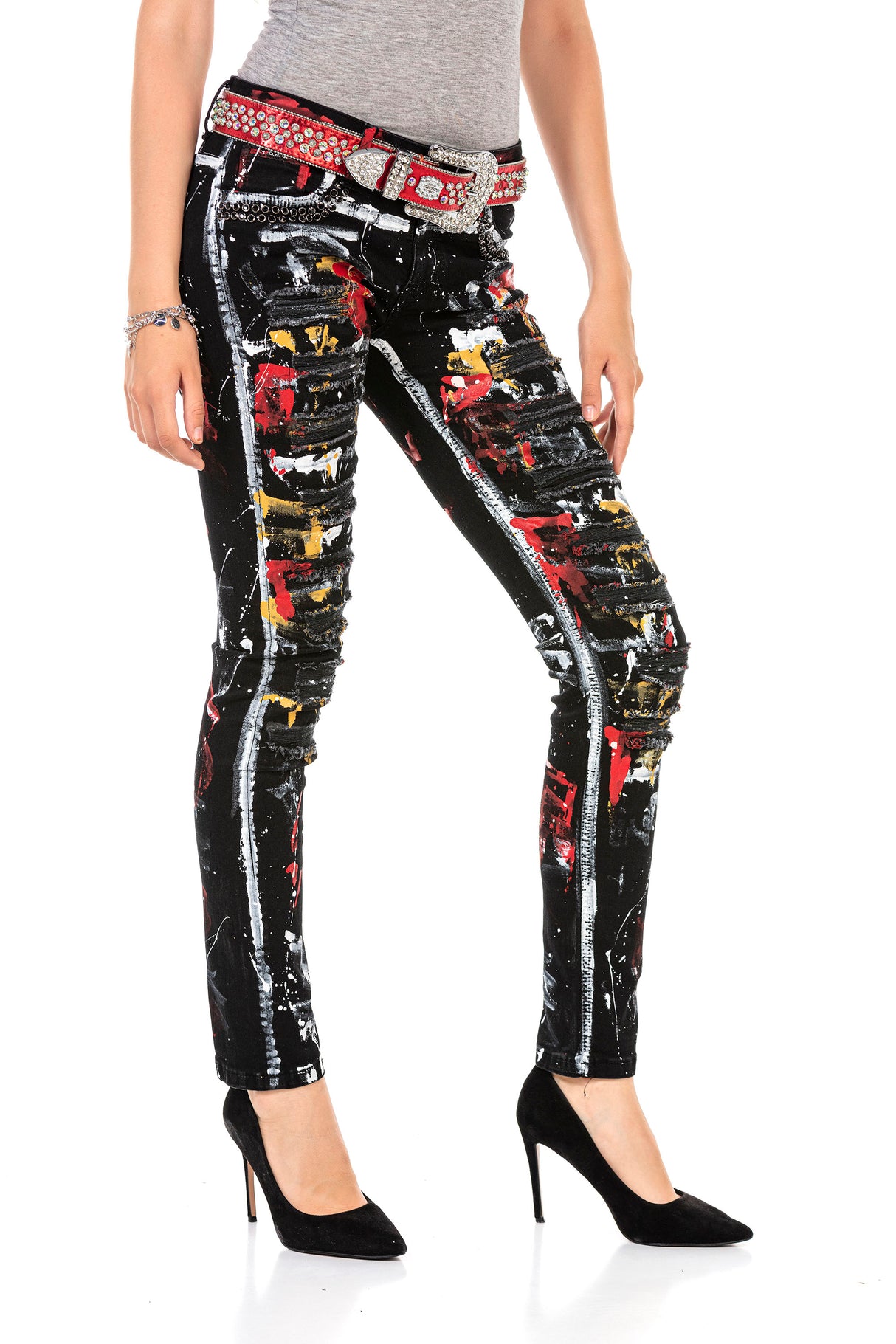 WD463 jeansy damskie slim fit graffiti