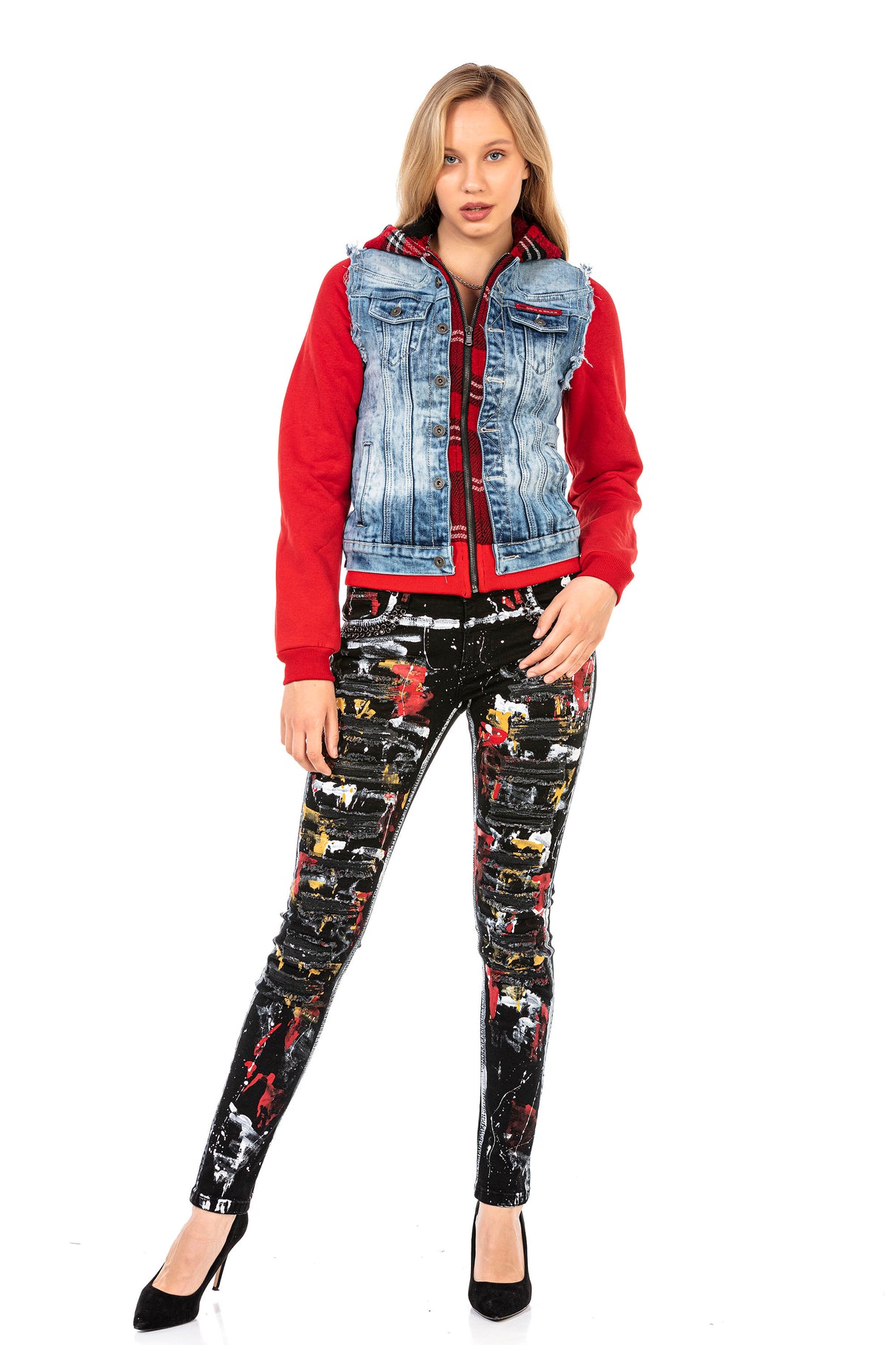 WD463 jeansy damskie slim fit graffiti