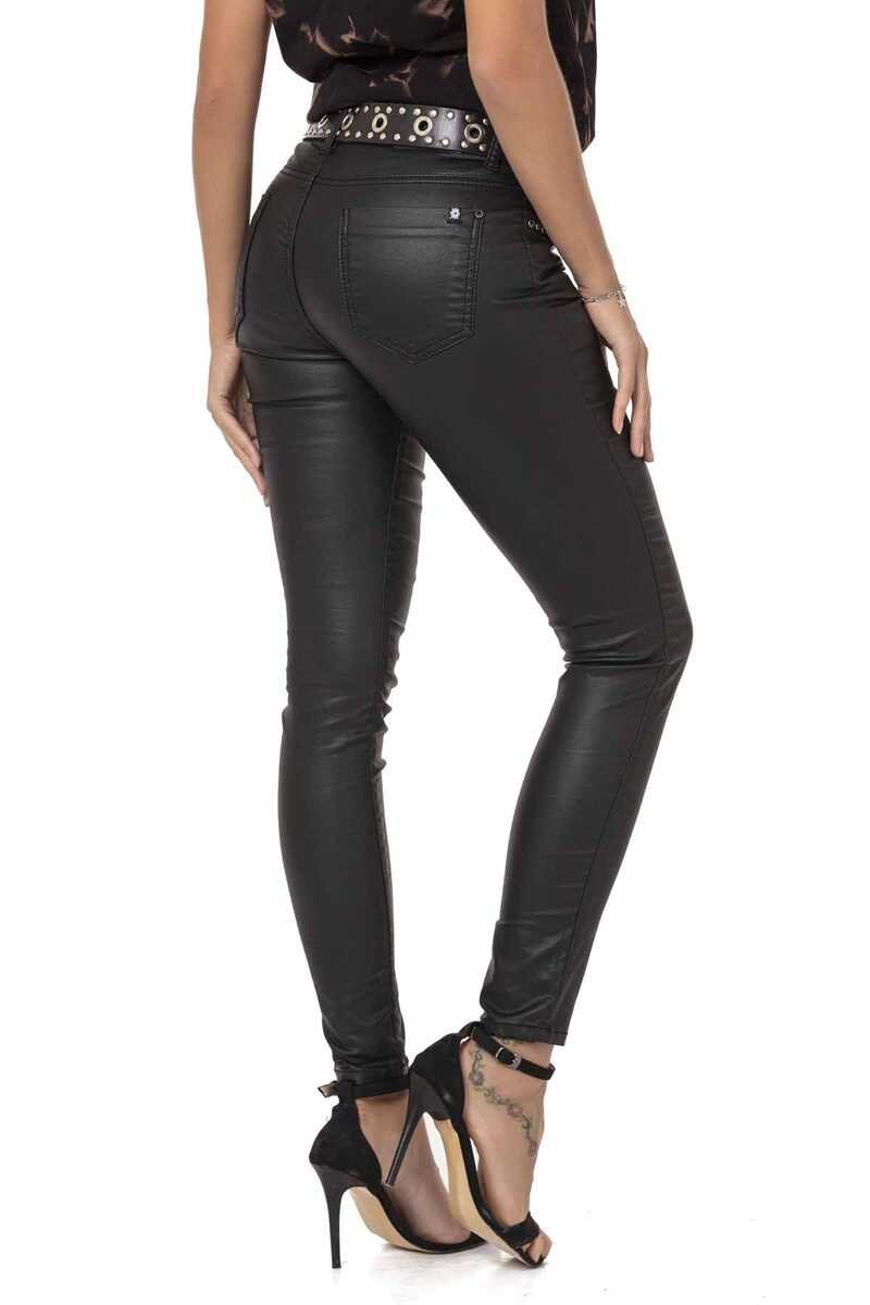 WD467 Damen Slim-Fit-Jeans mit glänzender Beschichtung