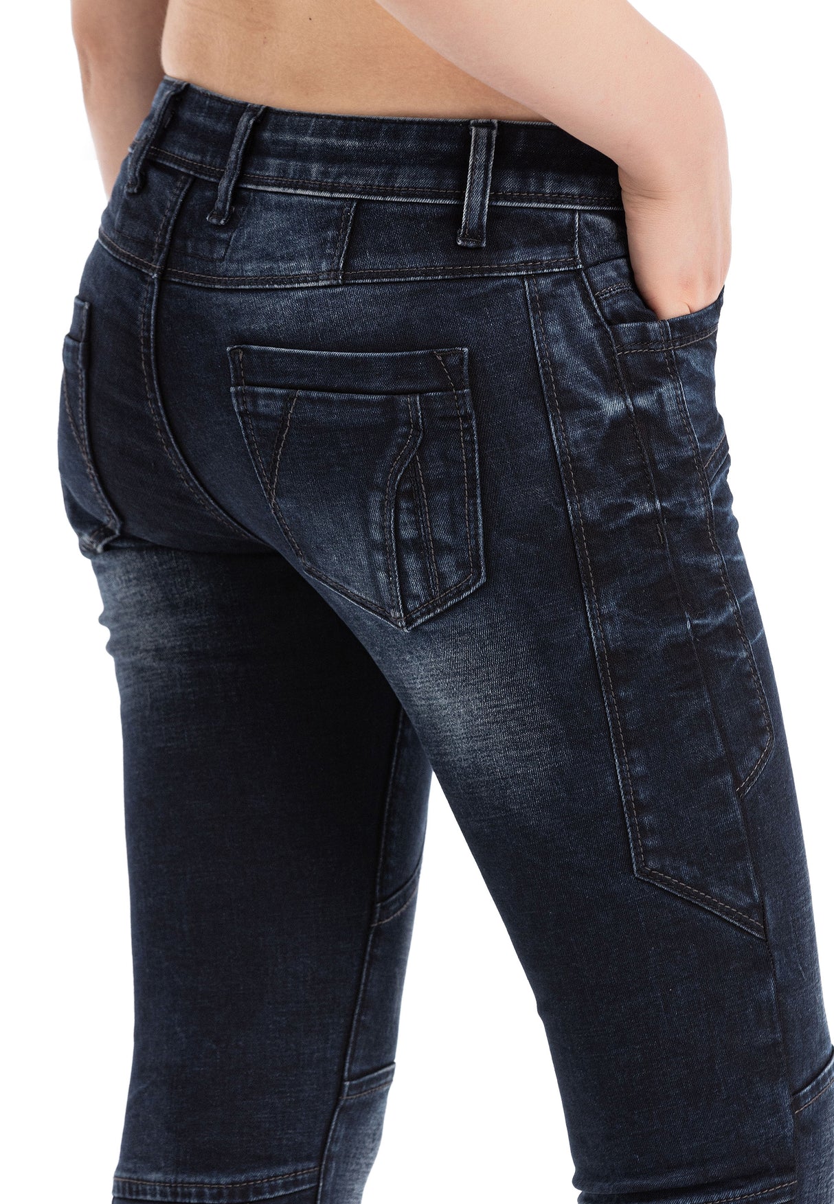 WD469 Damen Slim-Fit-Jeans mit auffälligen Ziernähten