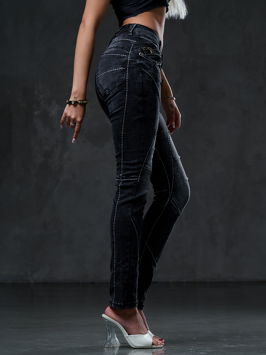 Jeans dritti WD477 Donne con cuciture decorative alla moda