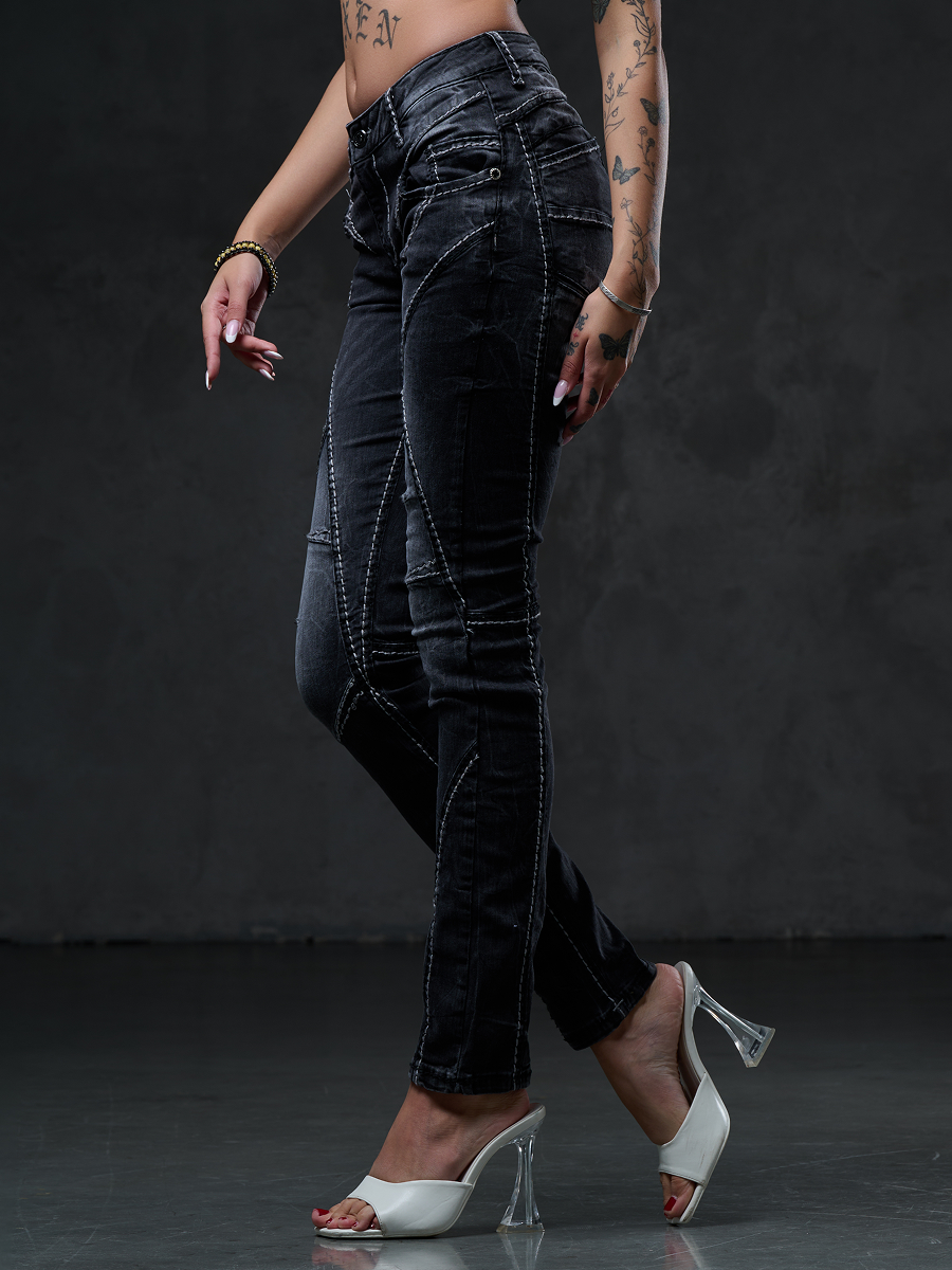 Jeans dritti WD477 Donne con cuciture decorative alla moda