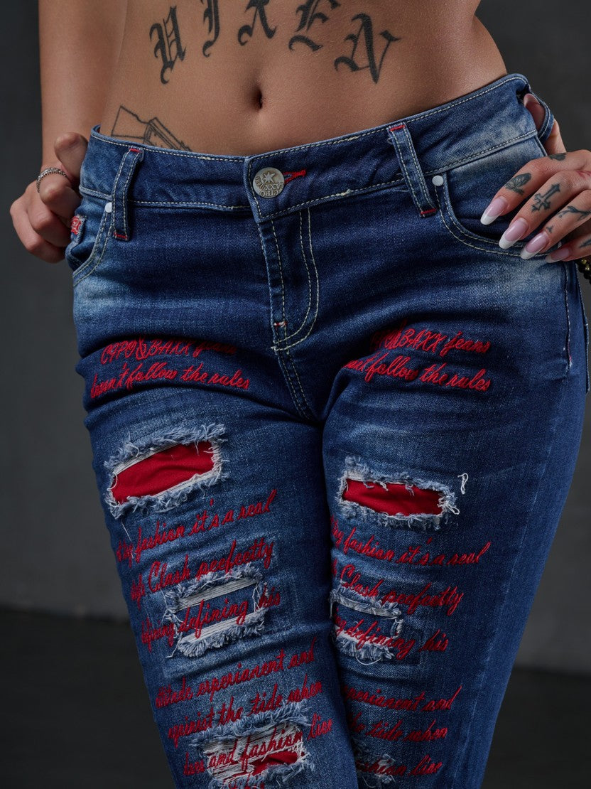 WD478 spodnie damskie z kolorowymi dziurami