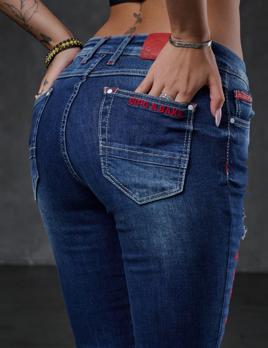 WD478 spodnie damskie z kolorowymi dziurami