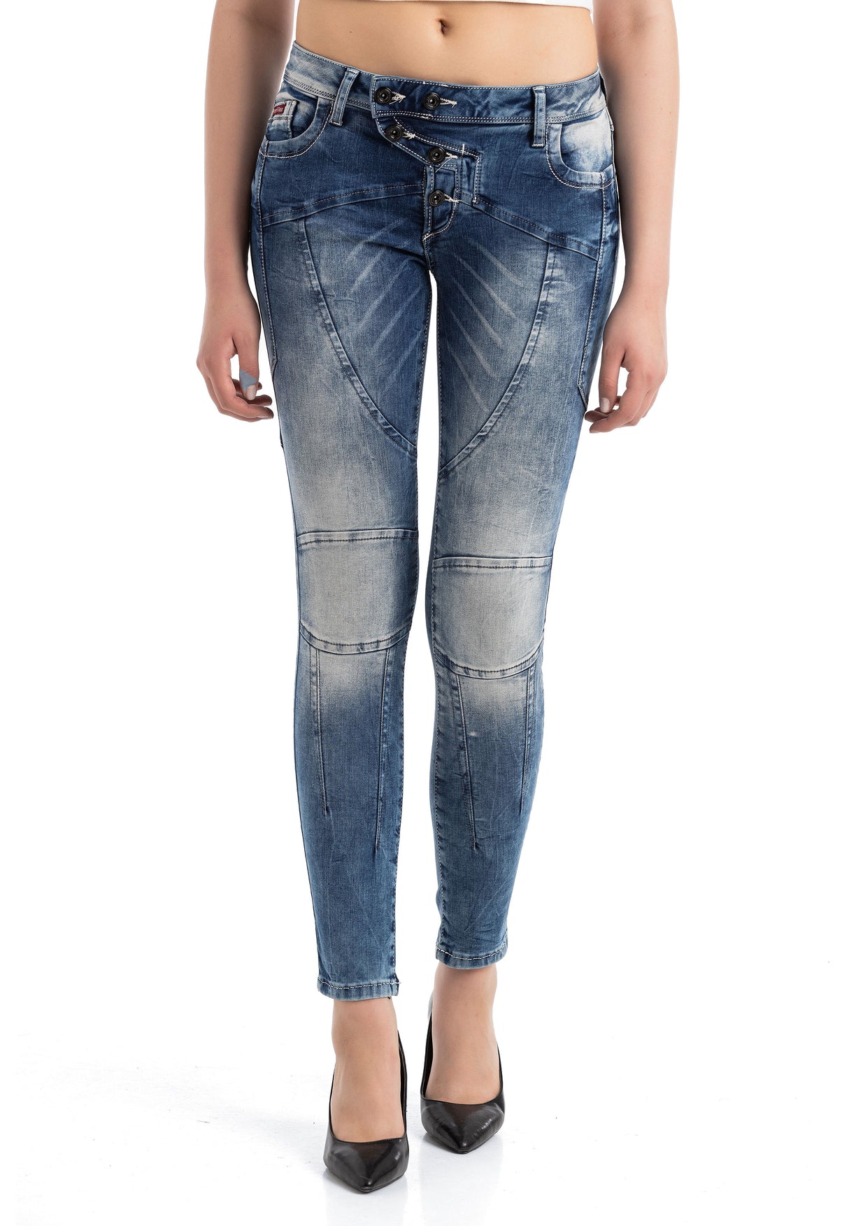 WD502 Jeans slim pour femme avec coutures décoratives en coupe droite
