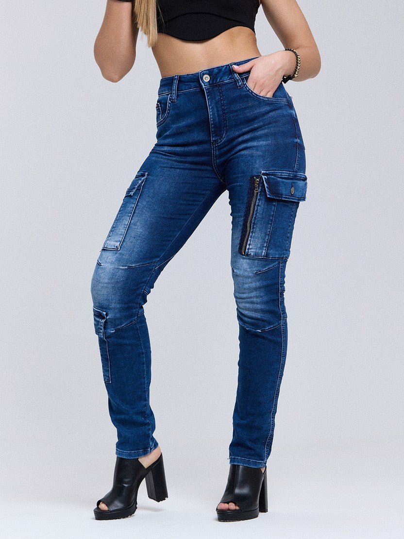 WD531 jeansy damskie z kieszenią cargo