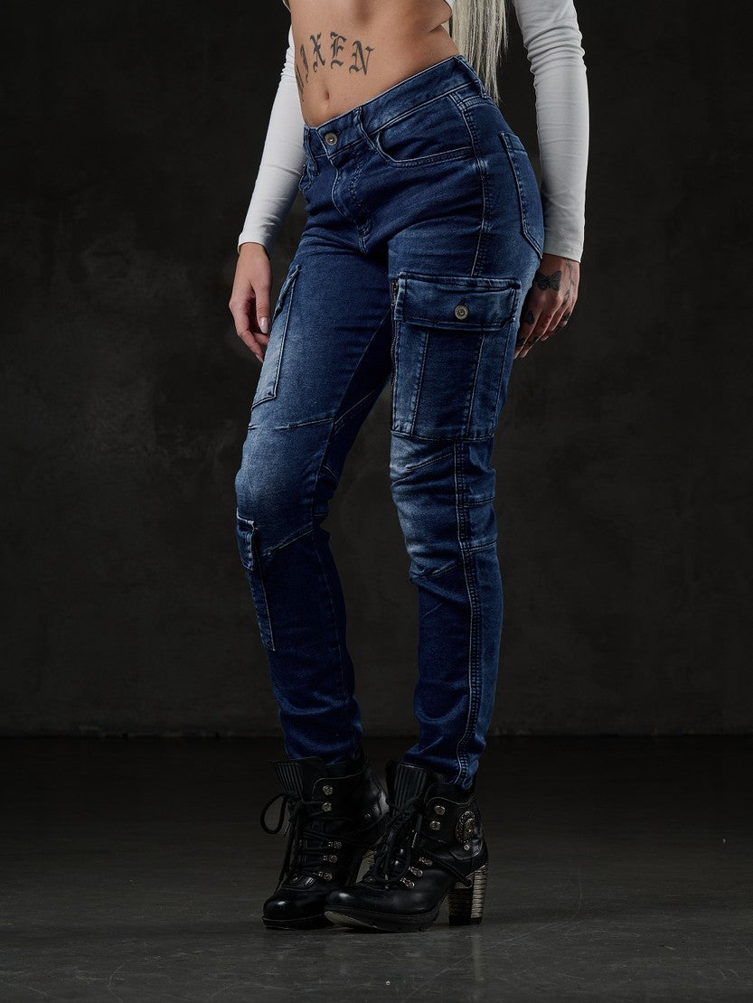 WD531 jeansy damskie z kieszenią cargo