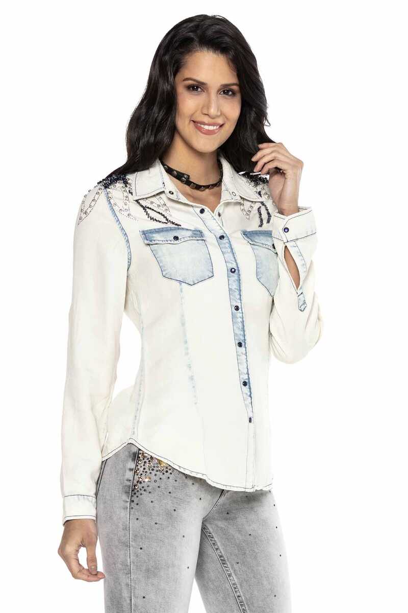 WH115 koszula damska jeansowa z cyrkoniami
