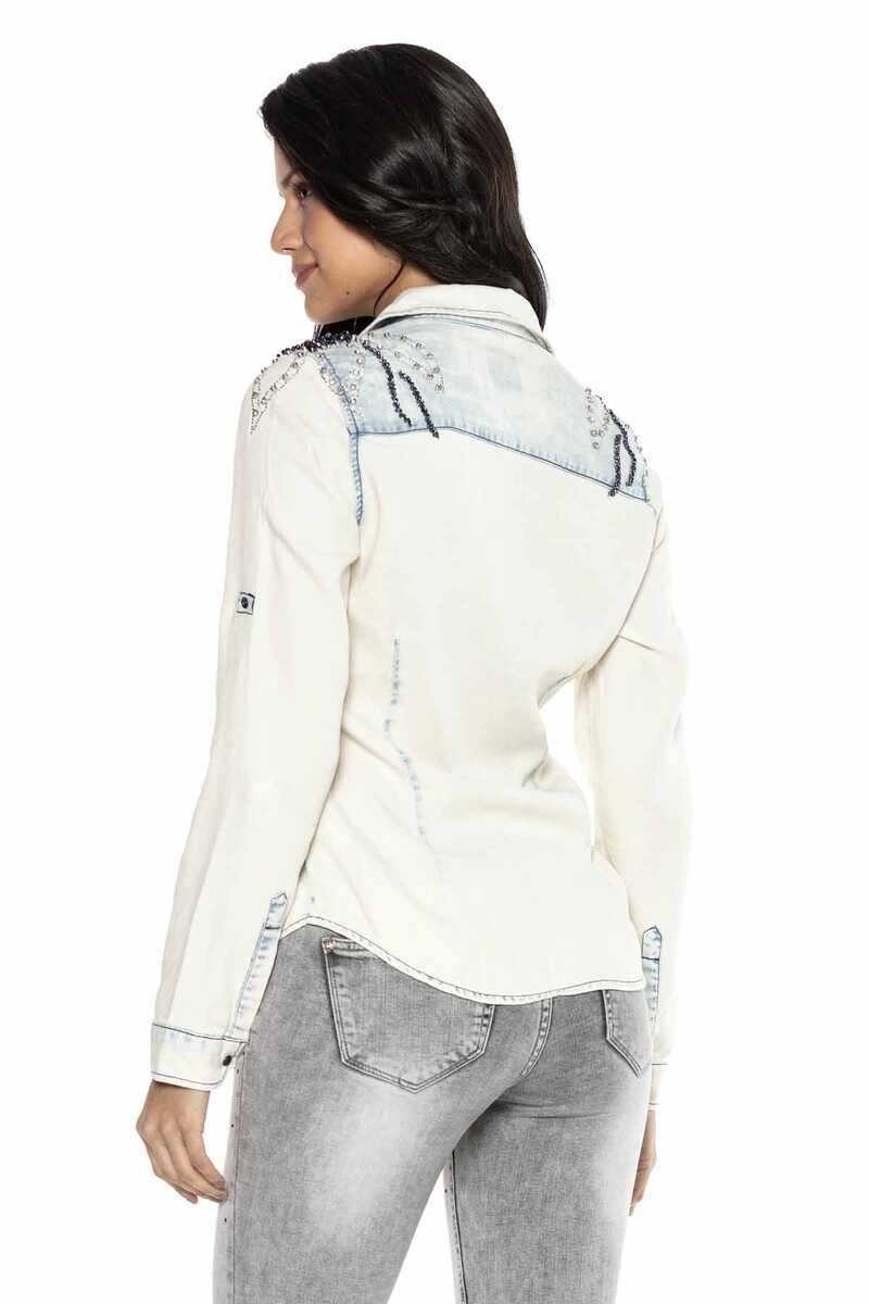 WH115 koszula damska jeansowa z cyrkoniami