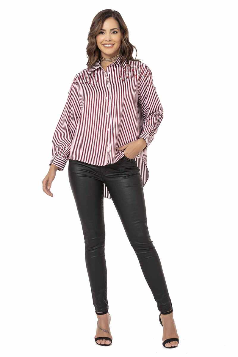 WH122 koszula damska w paski z cyrkoniami