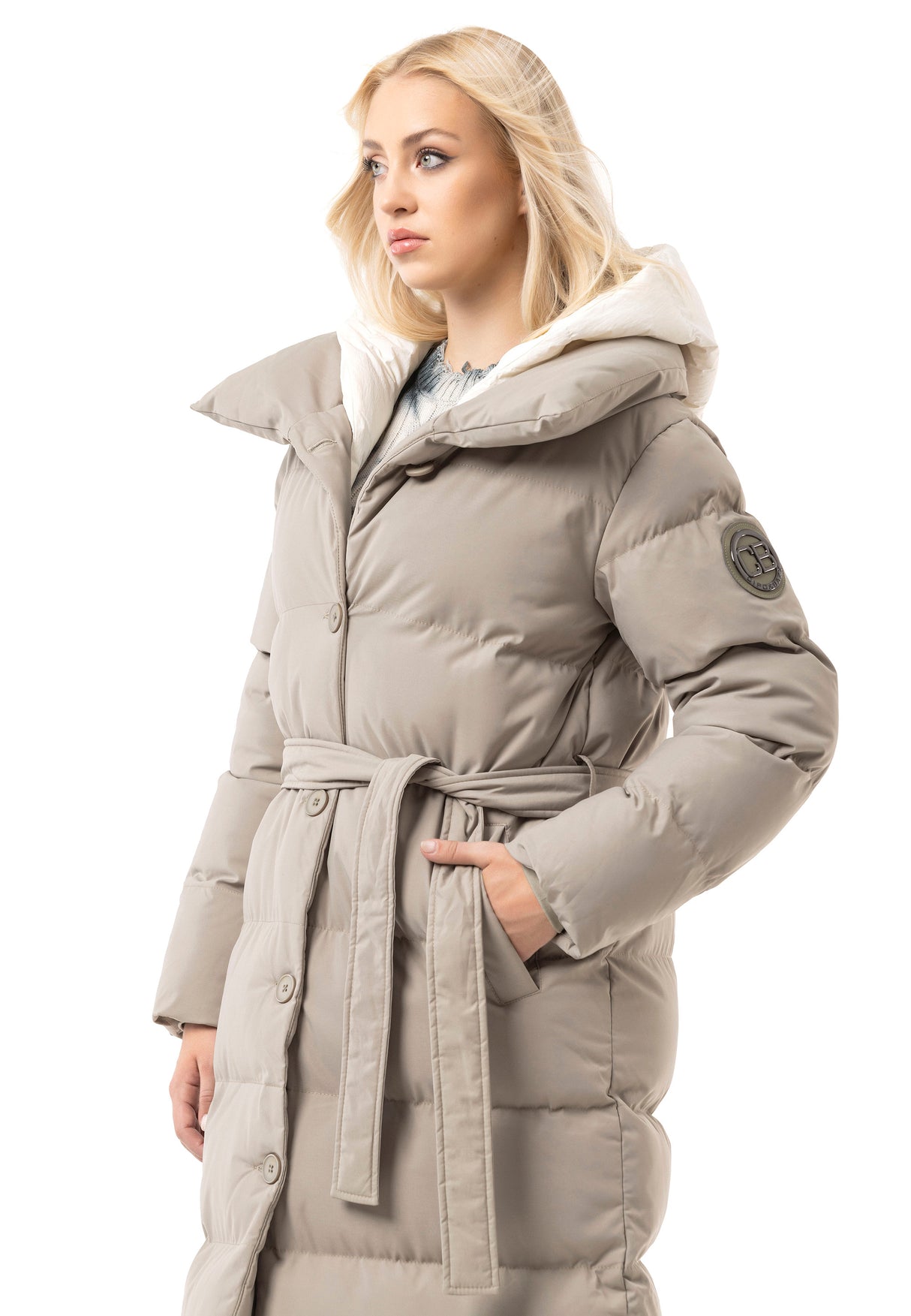 WM145 Manteau d'hiver Femme avec Ceinture et capuche