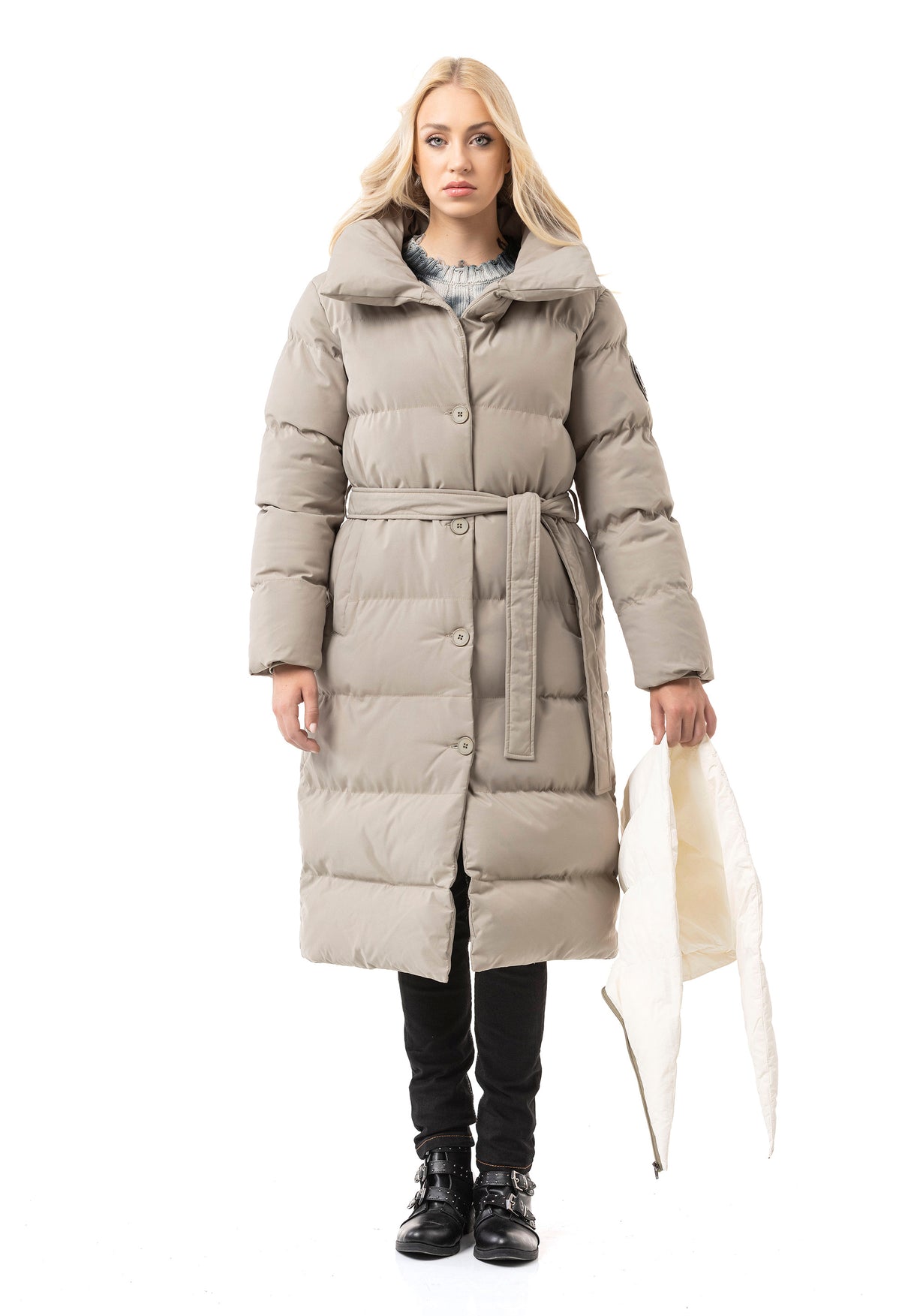 WM145 Manteau d'hiver Femme avec Ceinture et capuche