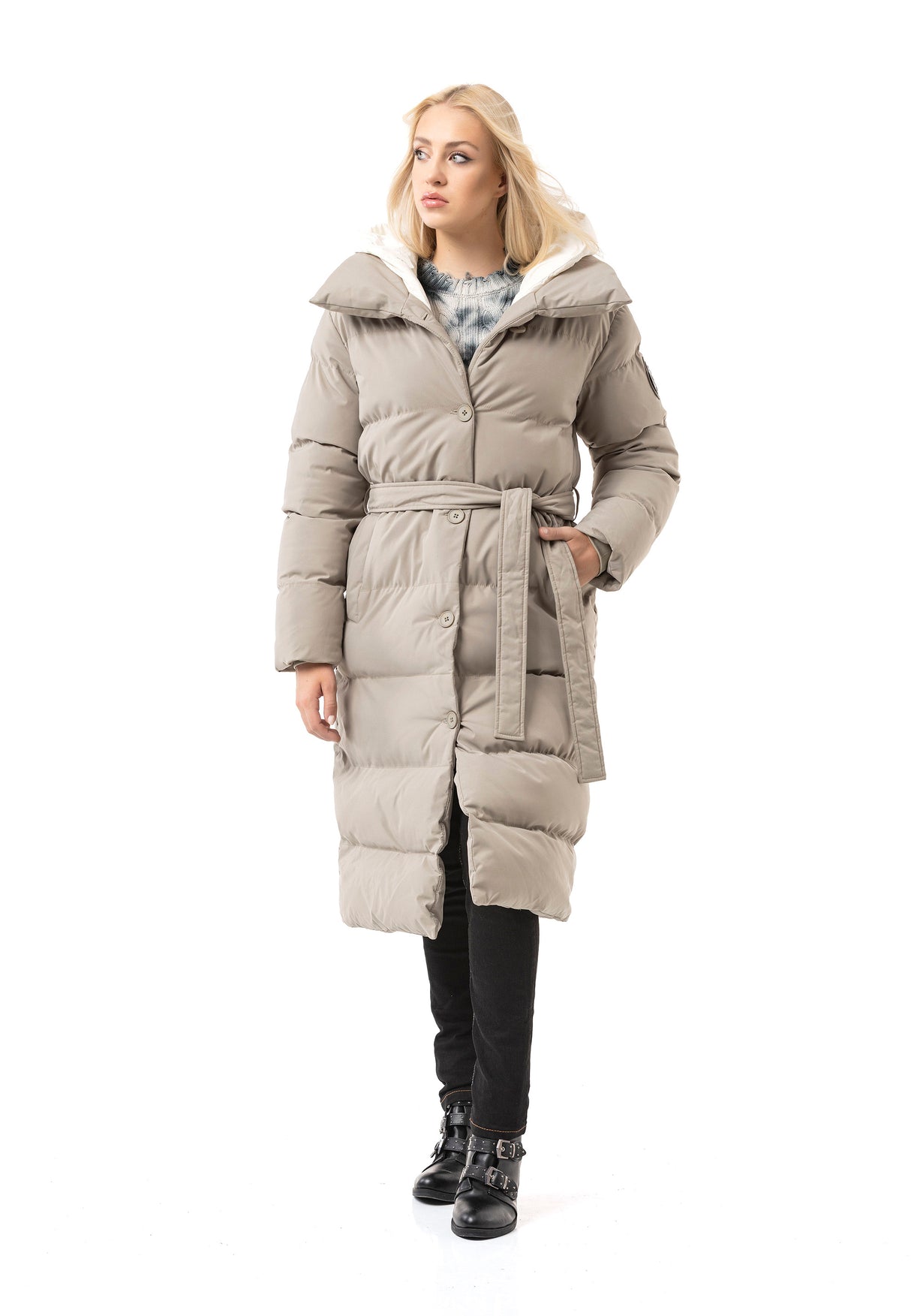 WM145 Manteau d'hiver Femme avec Ceinture et capuche