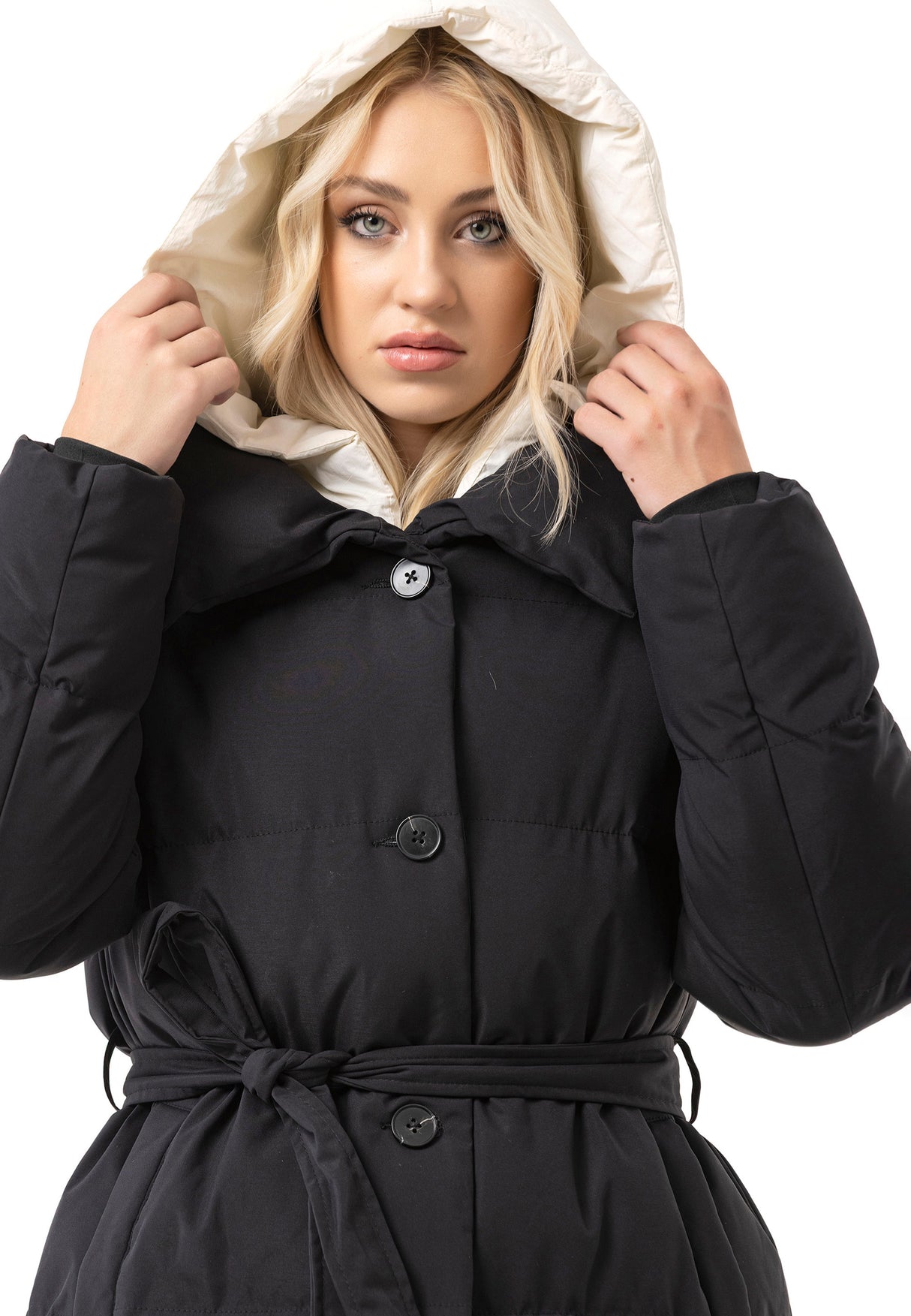 WM145 Manteau d'hiver Femme avec Ceinture et capuche