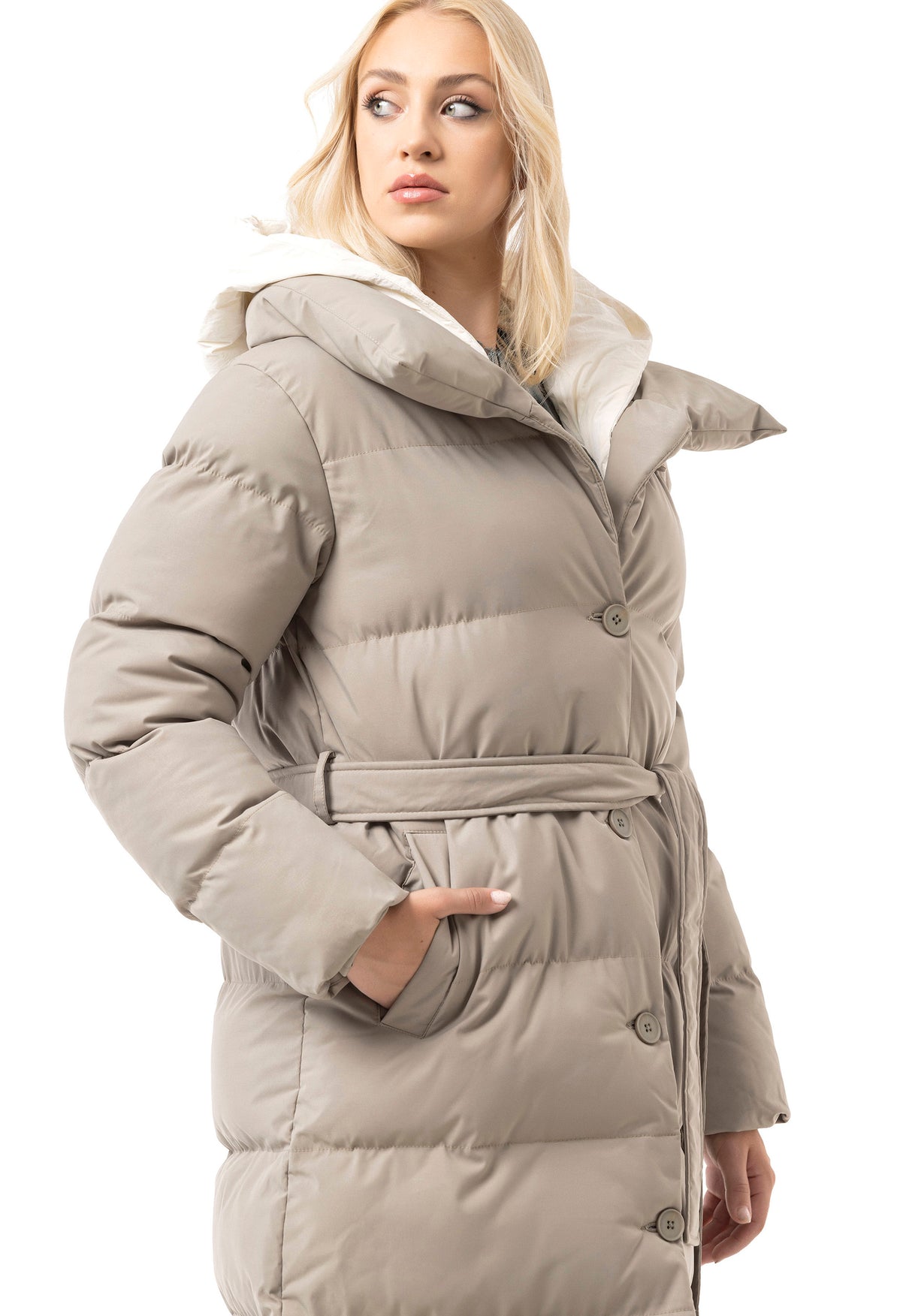 WM145 Manteau d'hiver Femme avec Ceinture et capuche