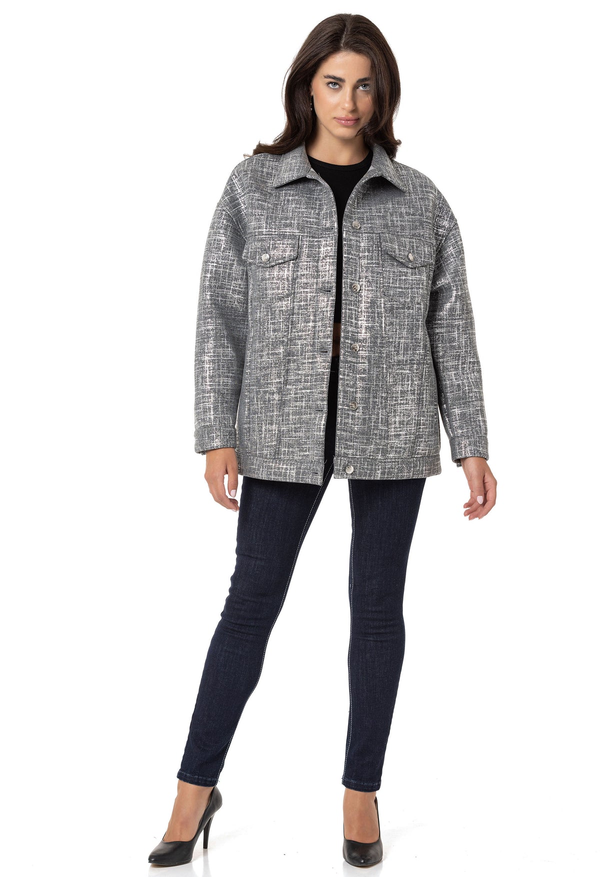 WJ222 kurtka damska w srebrne pasy